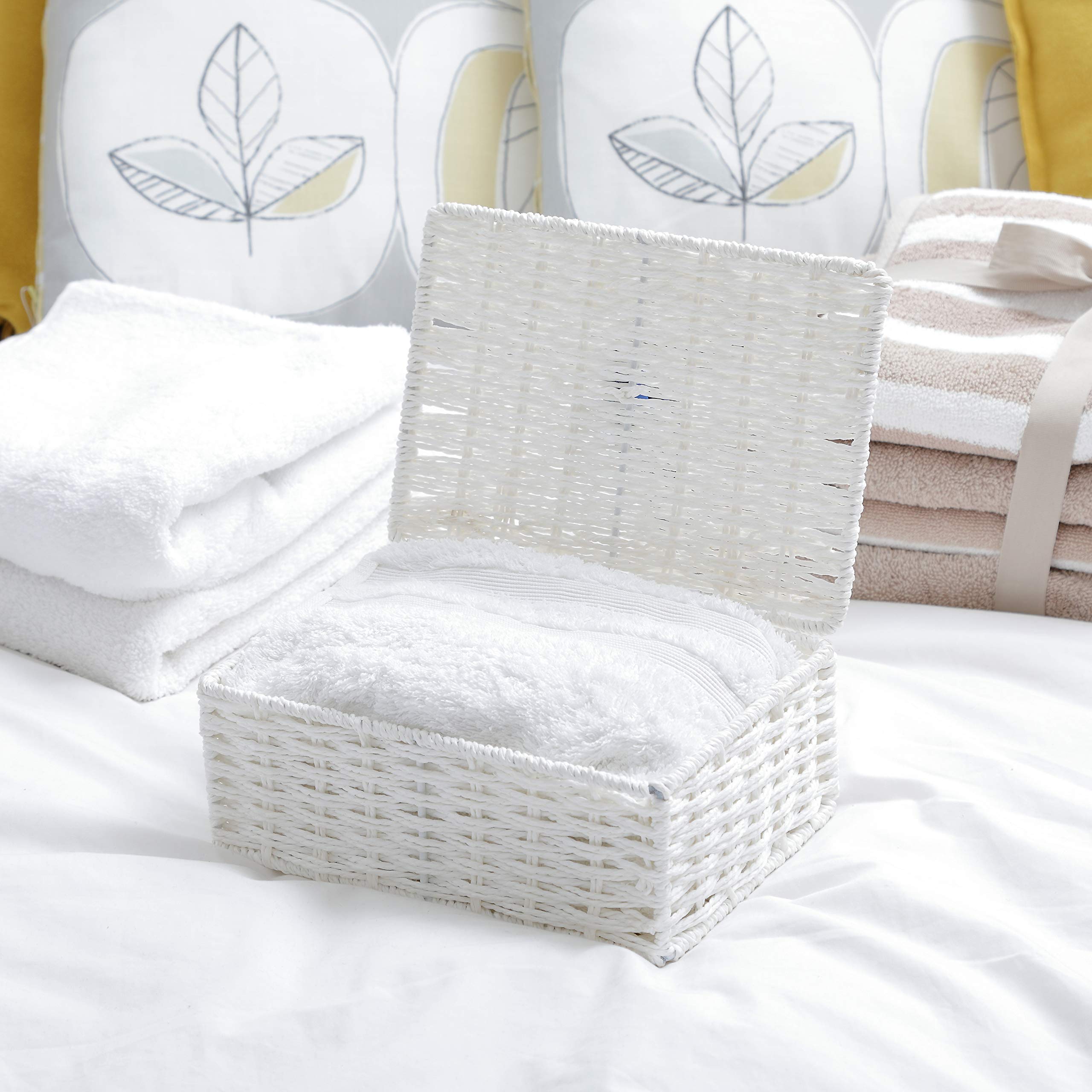ARPAN Paper Rope Shelf Basket with Lid - Small | Stackable Storage | Natural Color 2