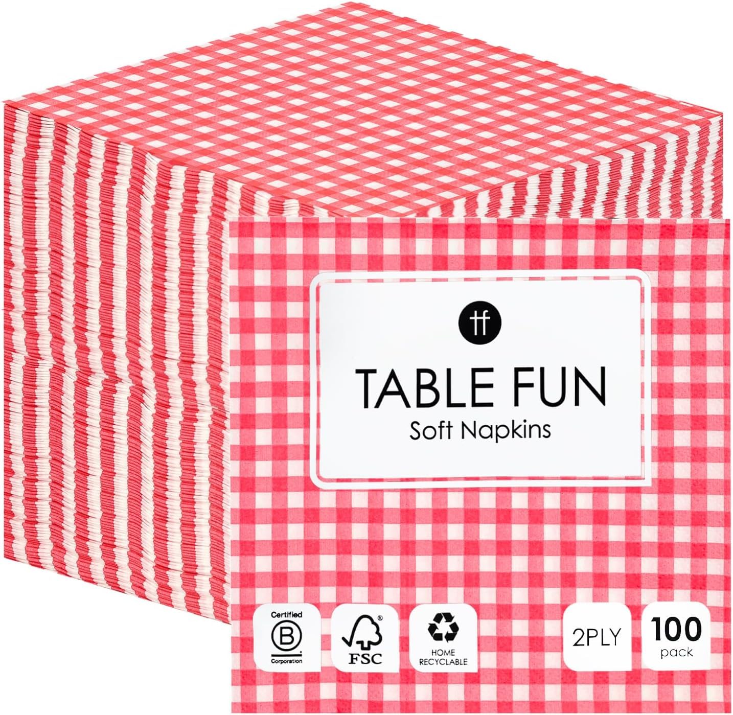 Talking Tables Red Gingham Paper Napkins - 100 Pack | Double-Ply Soft Absorbent | 33cm Open Size 1