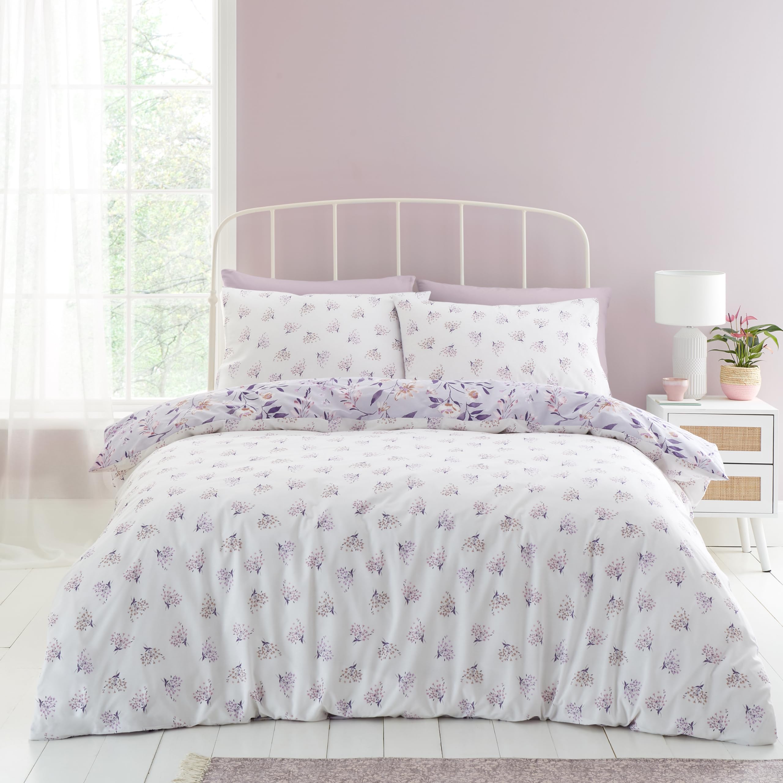 Catherine Lansfield Isadora Floral Reversible Double Duvet Cover Set | Lilac | Polycotton 2