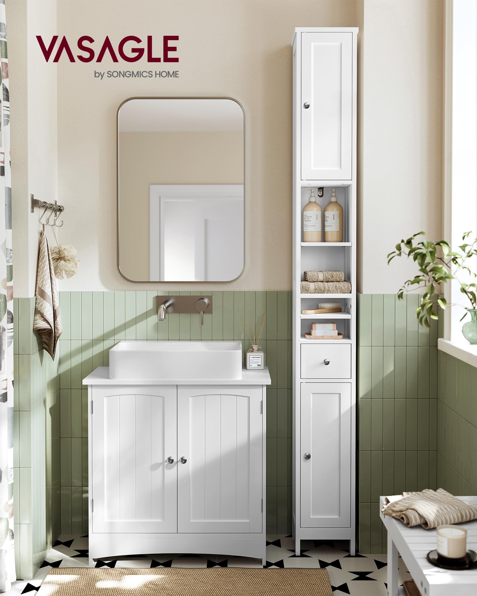 VASAGLE Tall Bathroom Cabinet - Slim Freestanding Storage | Cloud White | 180cm H 2