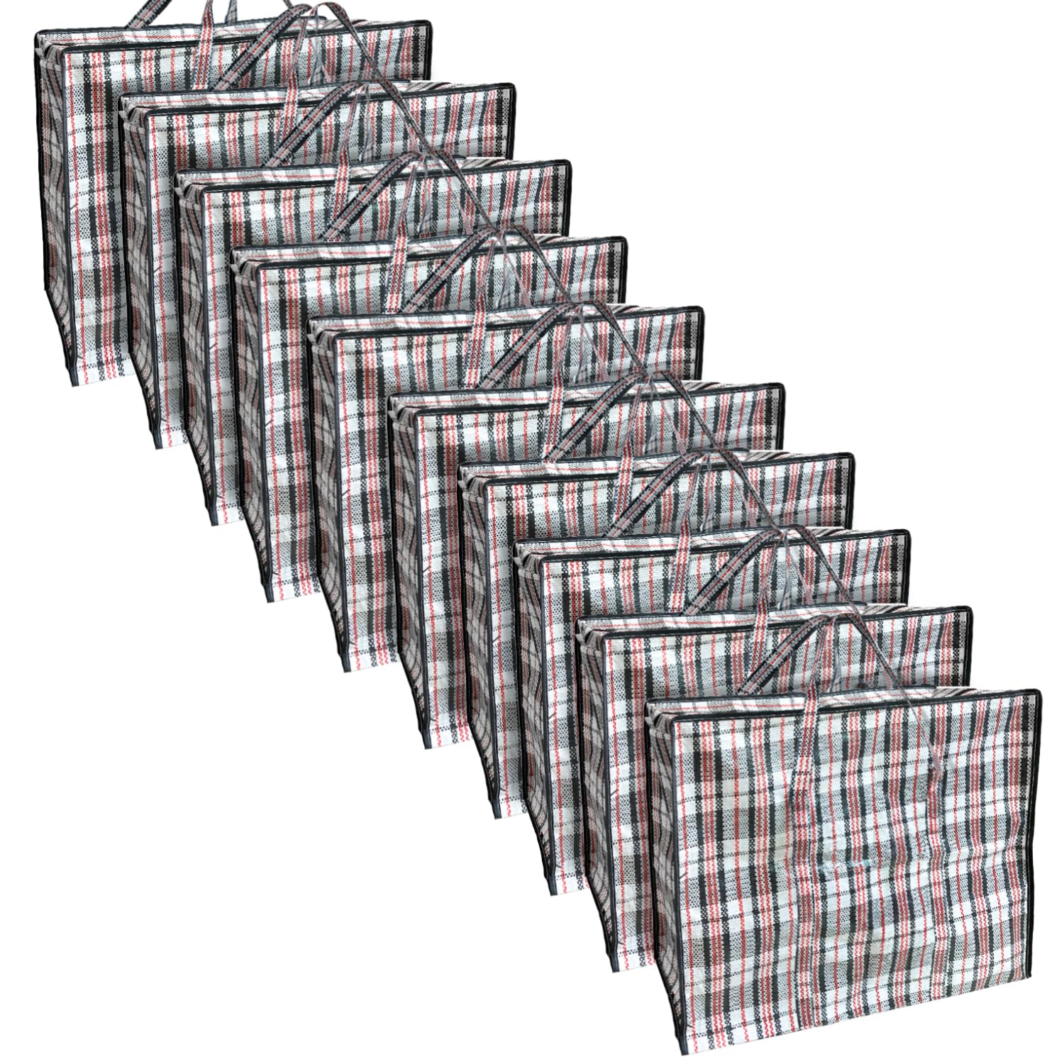 ANSIO Large Reusable Laundry Bags - Pack of 10 Storage Bags with Zips, 60L x 25W x 50H cm