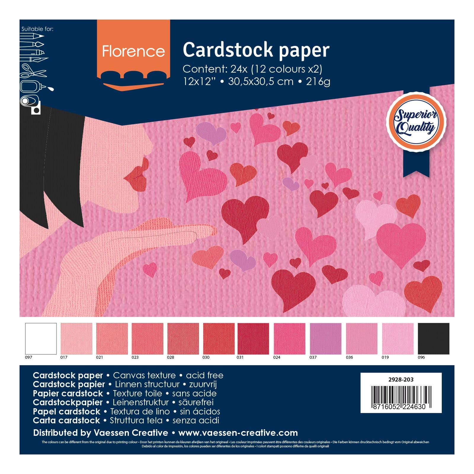 Vaessen Creative Florence Cardstock Multipack - 24 Sheets, 12 Romantic Colors, 216gsm, 12x12 inch 5