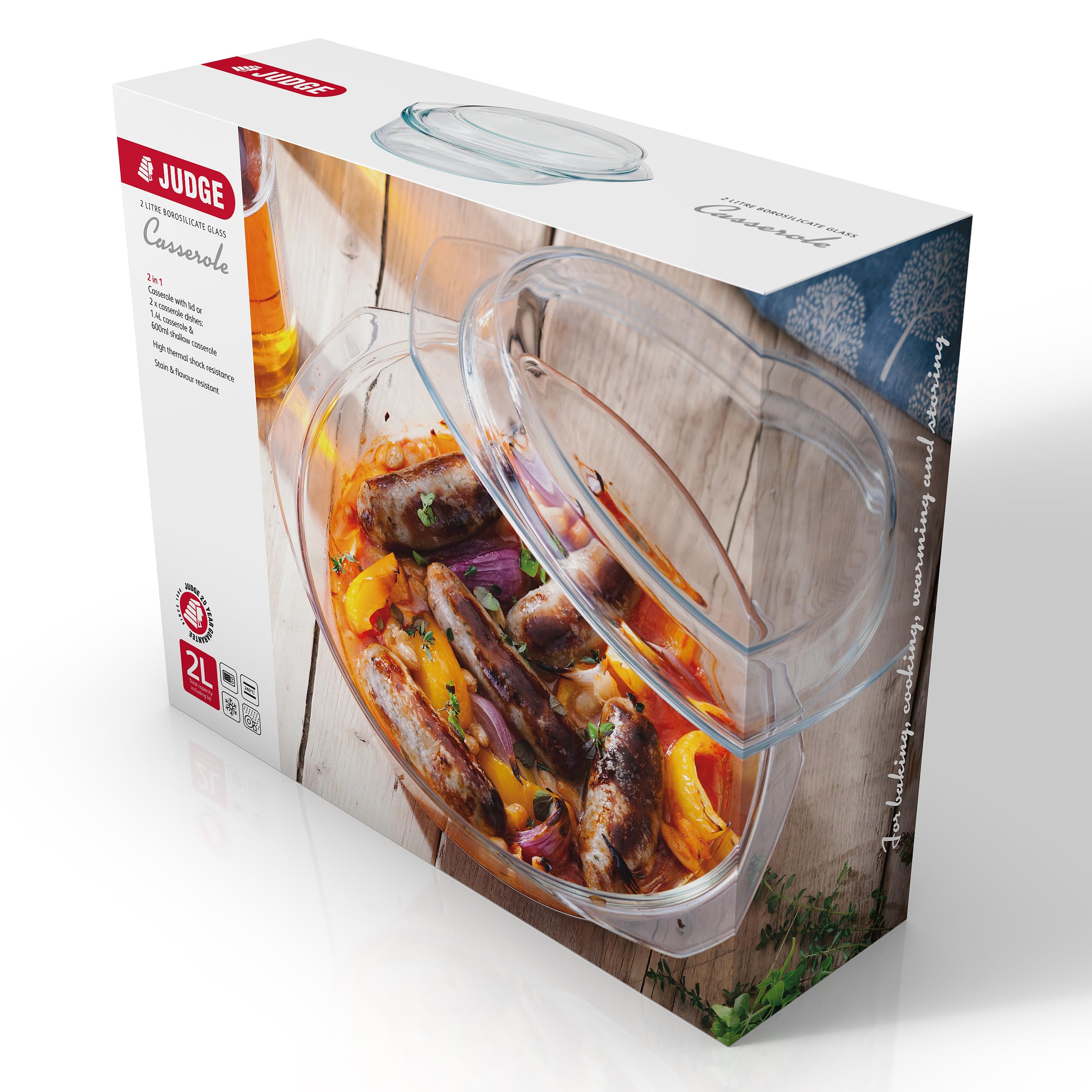 Judge Glass Casserole Dish - 2L Capacity | Oven Safe up to 240°C | Versatile Set 8