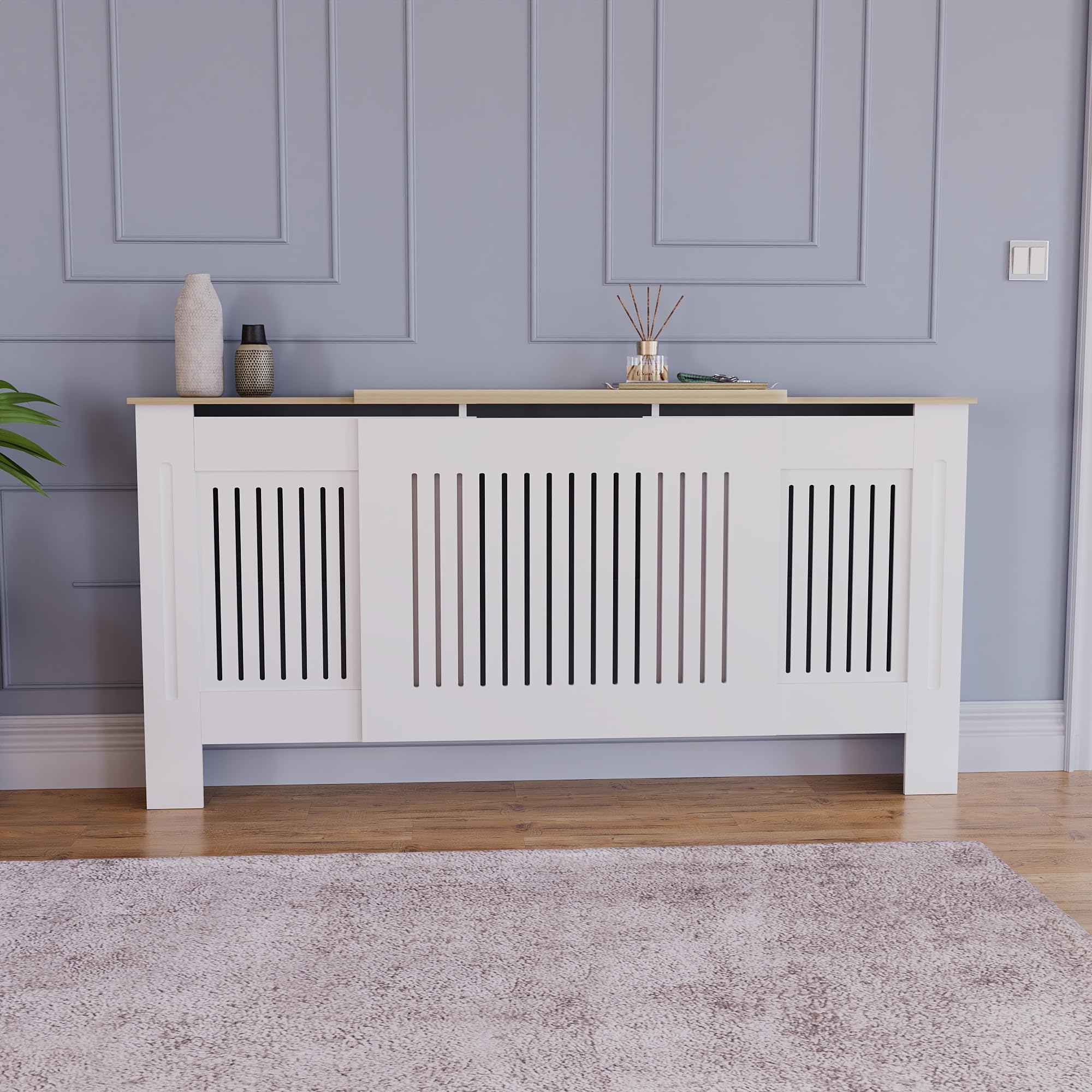 Vida Designs Arlington Radiator Cover - Adjustable White Shaker Style | Engineered Wood 2