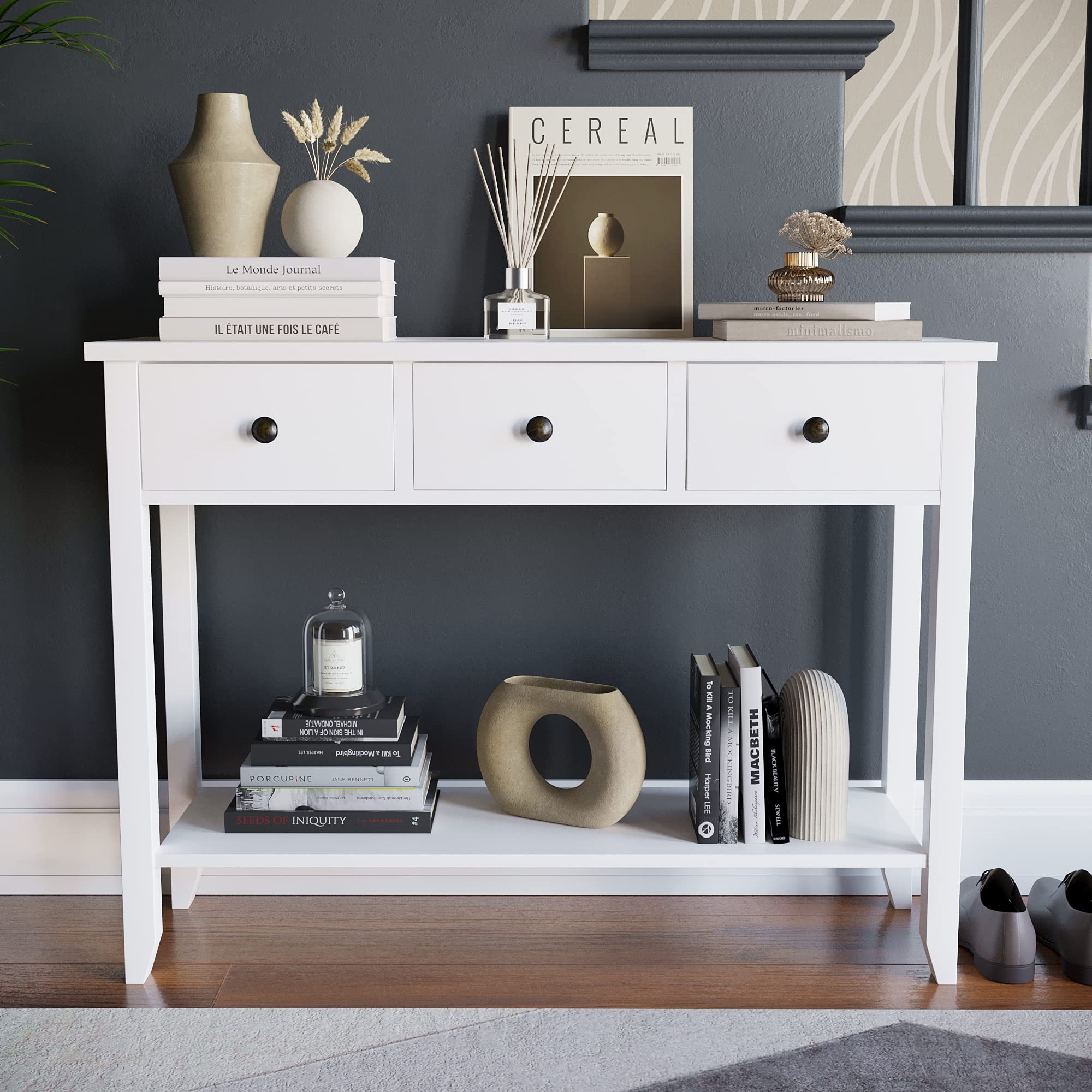 Vida Designs Windsor Console Table - 3 Drawer Storage | White Wood | H 74 x W 100 x D 30 Cm 3