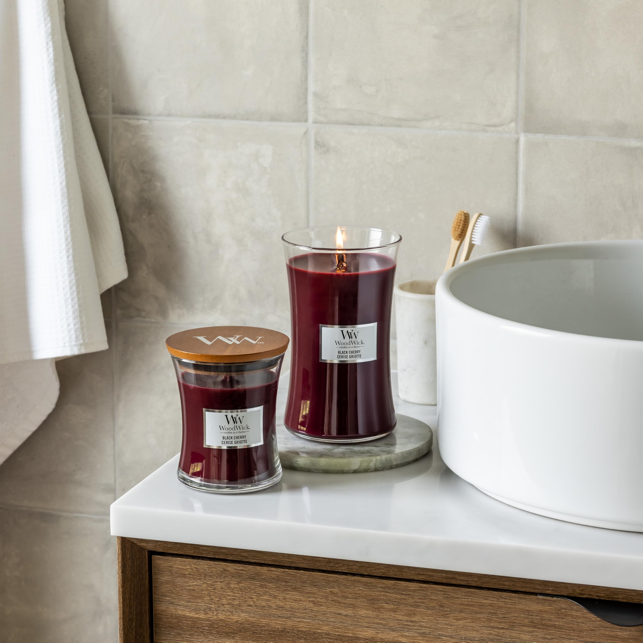 WoodWick Black Cherry Scented Candle with Crackling Wooden Wick | Mini Hourglass | 85g 7