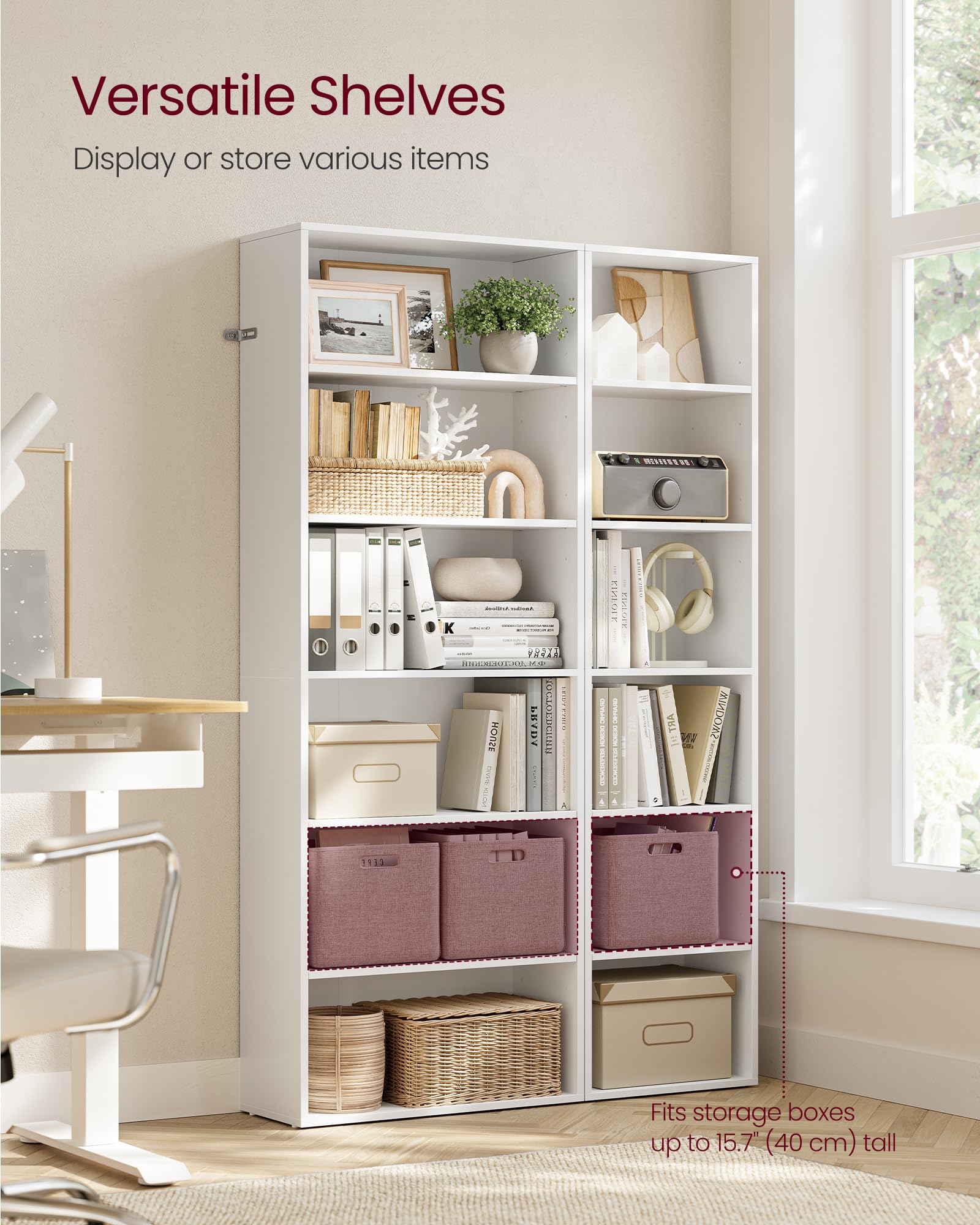 VASAGLE 6-Tier Open Storage Bookcase | Cloud White Engineered Wood | 40 x 178.5 cm 4