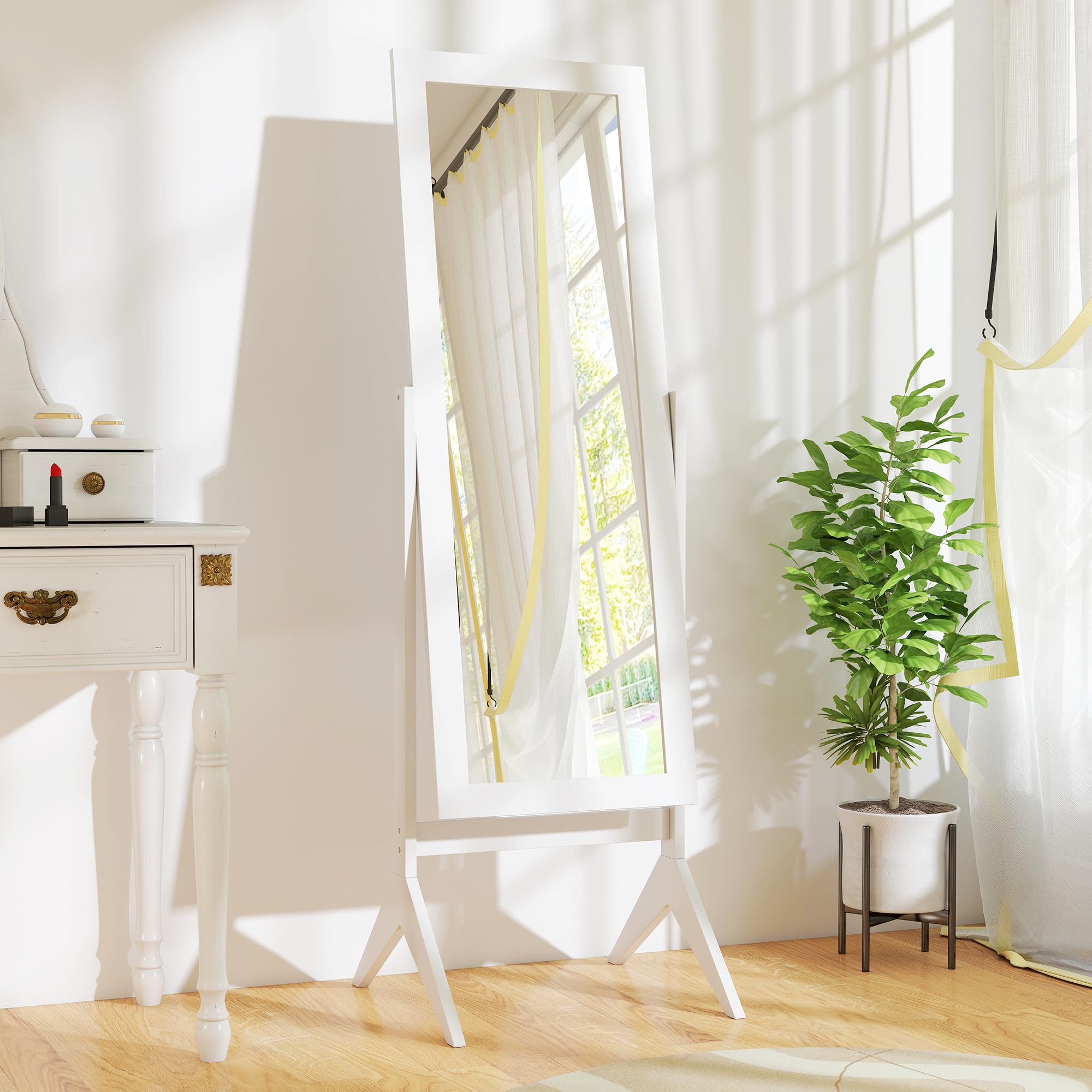 HOMCOM Freestanding Full Length Floor Mirror - Adjustable Angle, White MDF Frame | 148H x 47W cm 8
