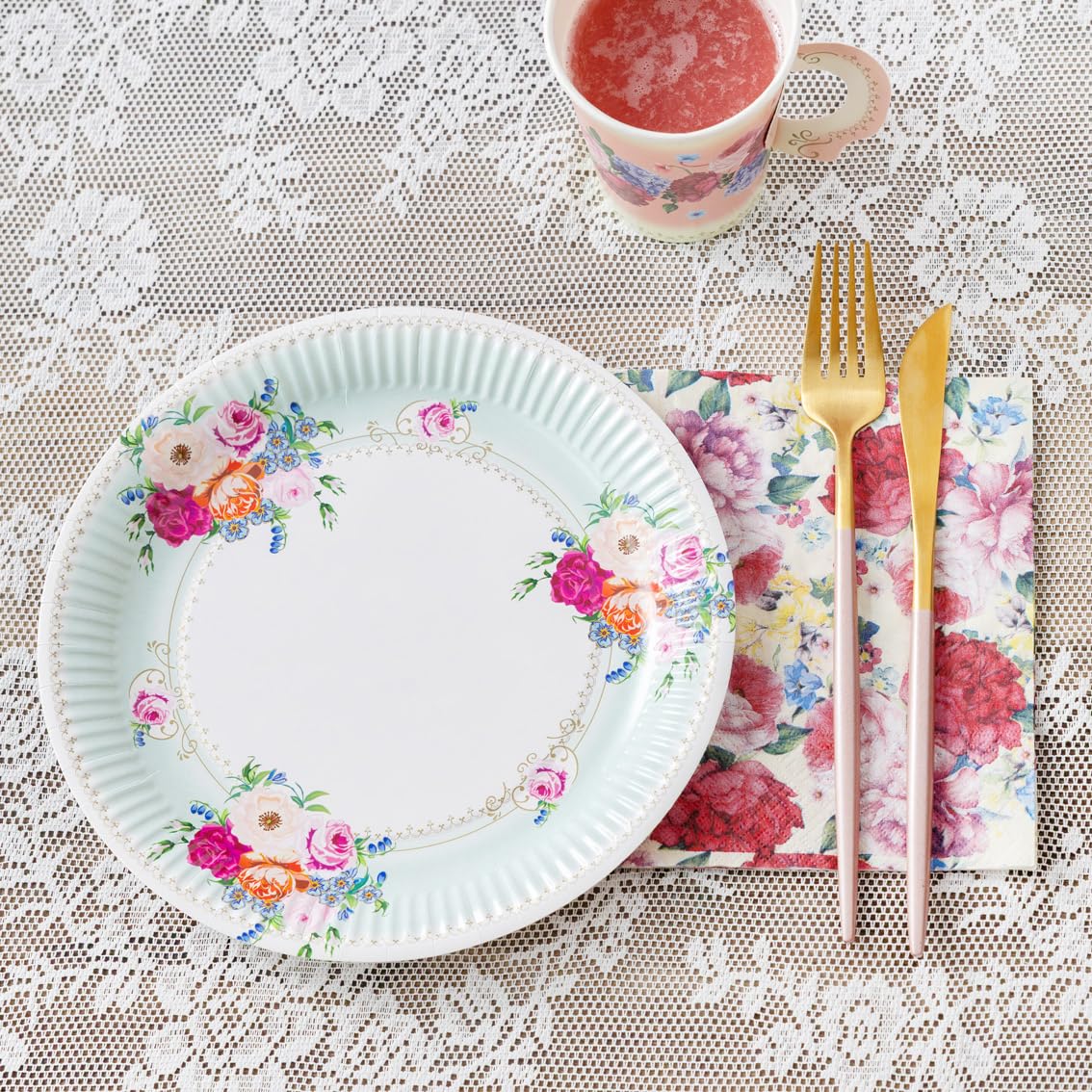 Talking Tables Pack of 24 Vintage Floral Paper Plates - 23cm Disposable Dishes for Parties 5