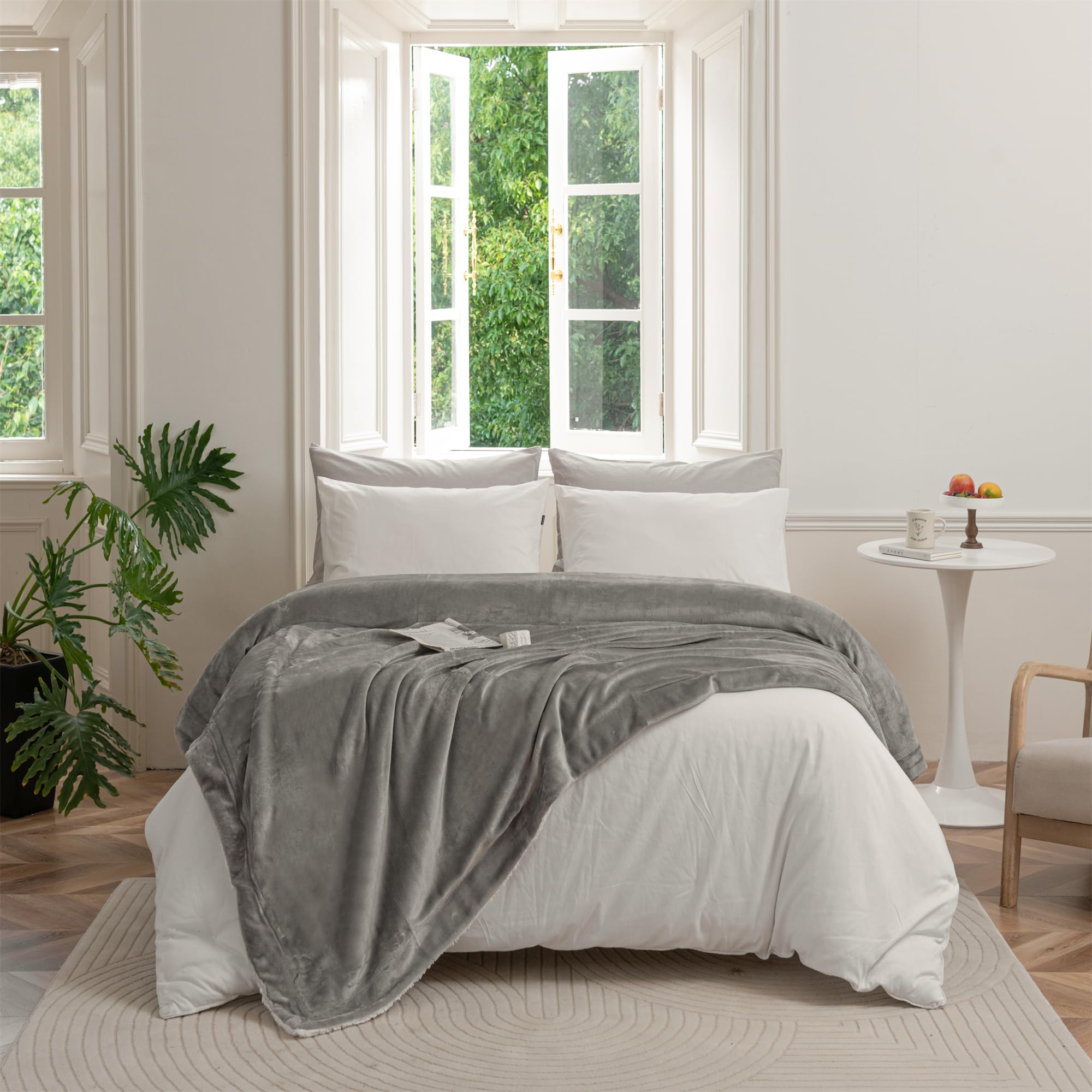 Good Nite Sherpa Flannel Throw Blanket - Double-Sided Warmth | 130x150cm | Grey 6