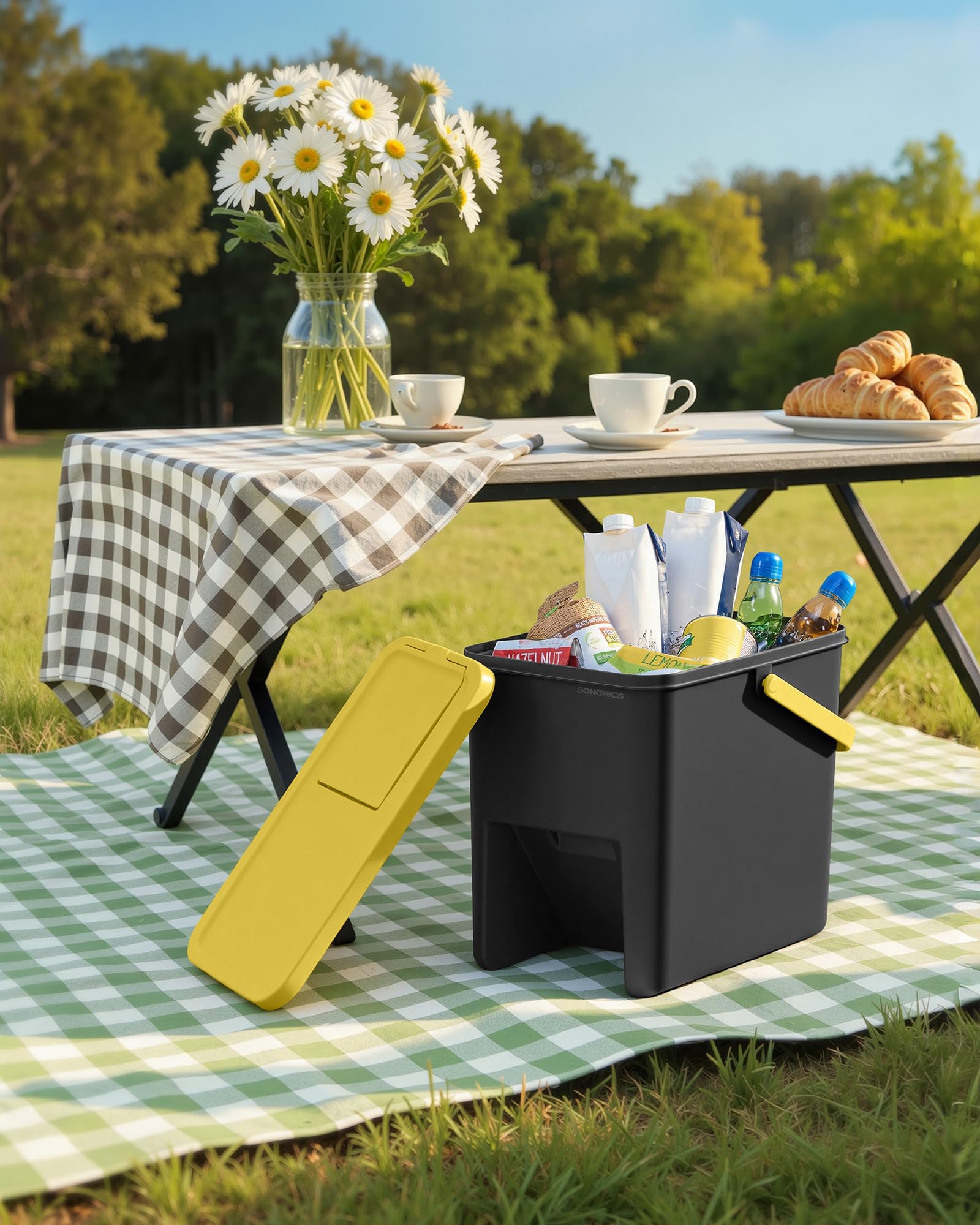 SONGMICS Waste Separation System - Set of 3 Stackable Kitchen Bins | 20 L Each | Press-to-Open 8