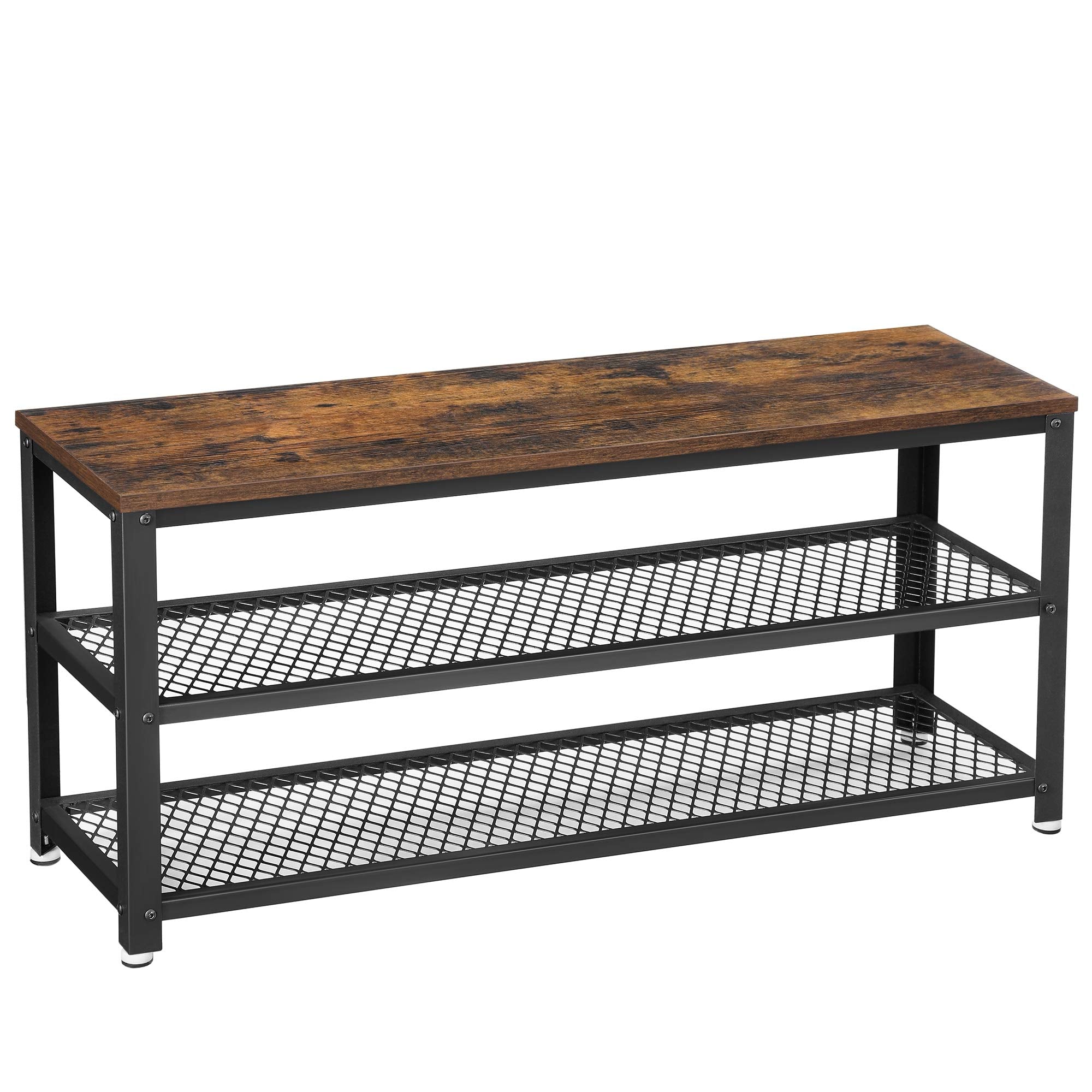 VASAGLE Shoe Storage Bench with 2 Shelves - 100 cm Wide, Industrial Style | Rustic Brown & Black