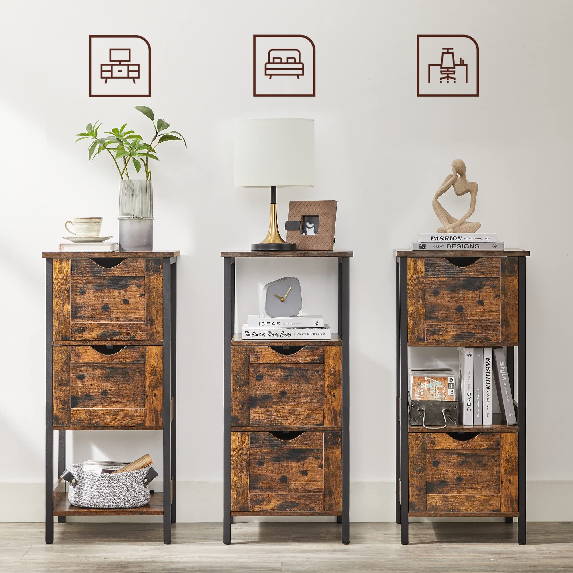 VASAGLE Bathroom Floor Cabinet - Rustic Brown & Black Storage | 37x30x80 cm | Adjustable Feet 6