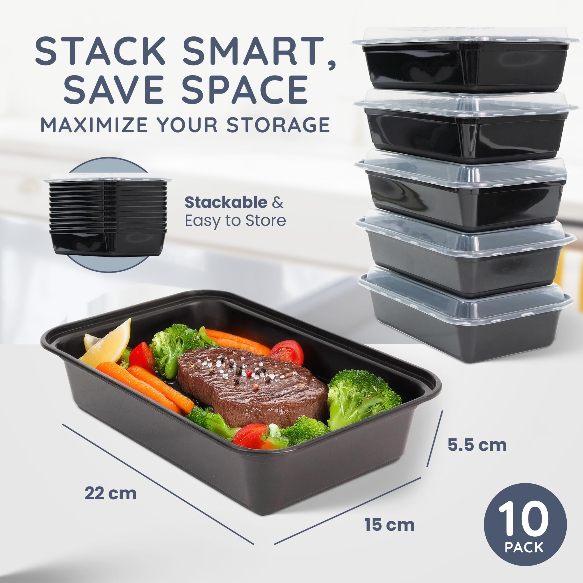 CUQOO Meal Prep Containers - 10 Pack Single Compartment Lunch Boxes | BPA-Free, Reusable, Stackable 3