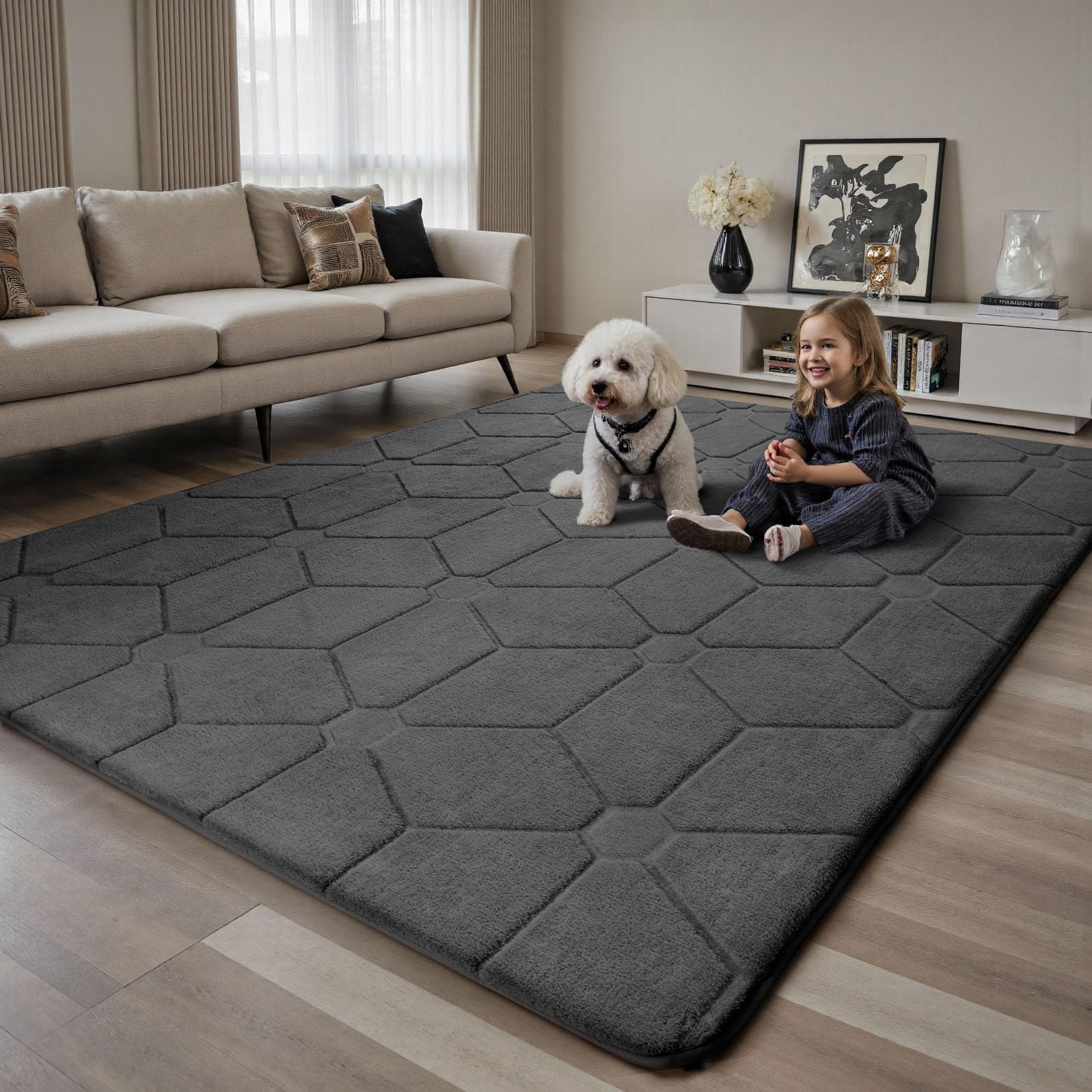Sour Lemon Area Rug - Super Soft Coral Fleece | 160 x 230 cm | Dark Gray 5