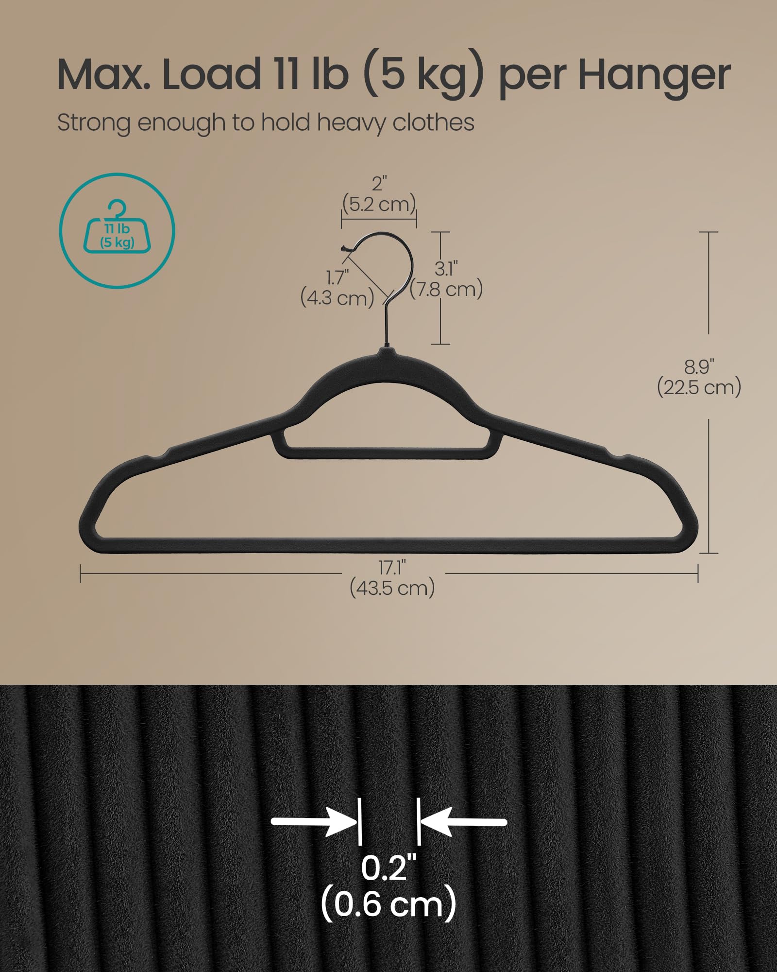 SONGMICS Velvet Hangers - Set of 50 Non-Slip Coat Hangers | 5kg Capacity | Space Saving Slim Design 5