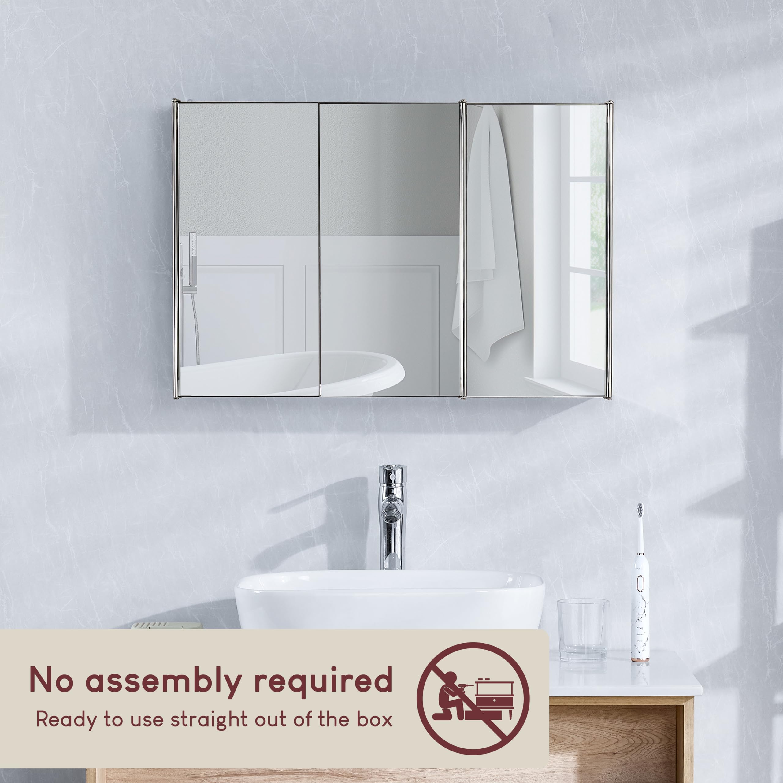Bath Vida Tiano Triple-Mirror Wall-Mounted Cabinet | Stainless Steel | Silver Finish | Storage Cupboard 8