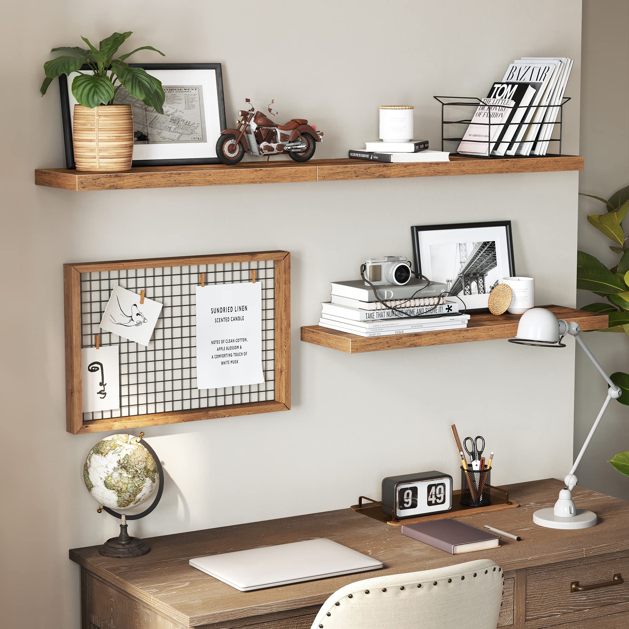 VASAGLE Floating Wall Shelf - Rustic Brown | 60 x 20 x 3.8 cm | MDF & Metal | 10 kg Capacity 4