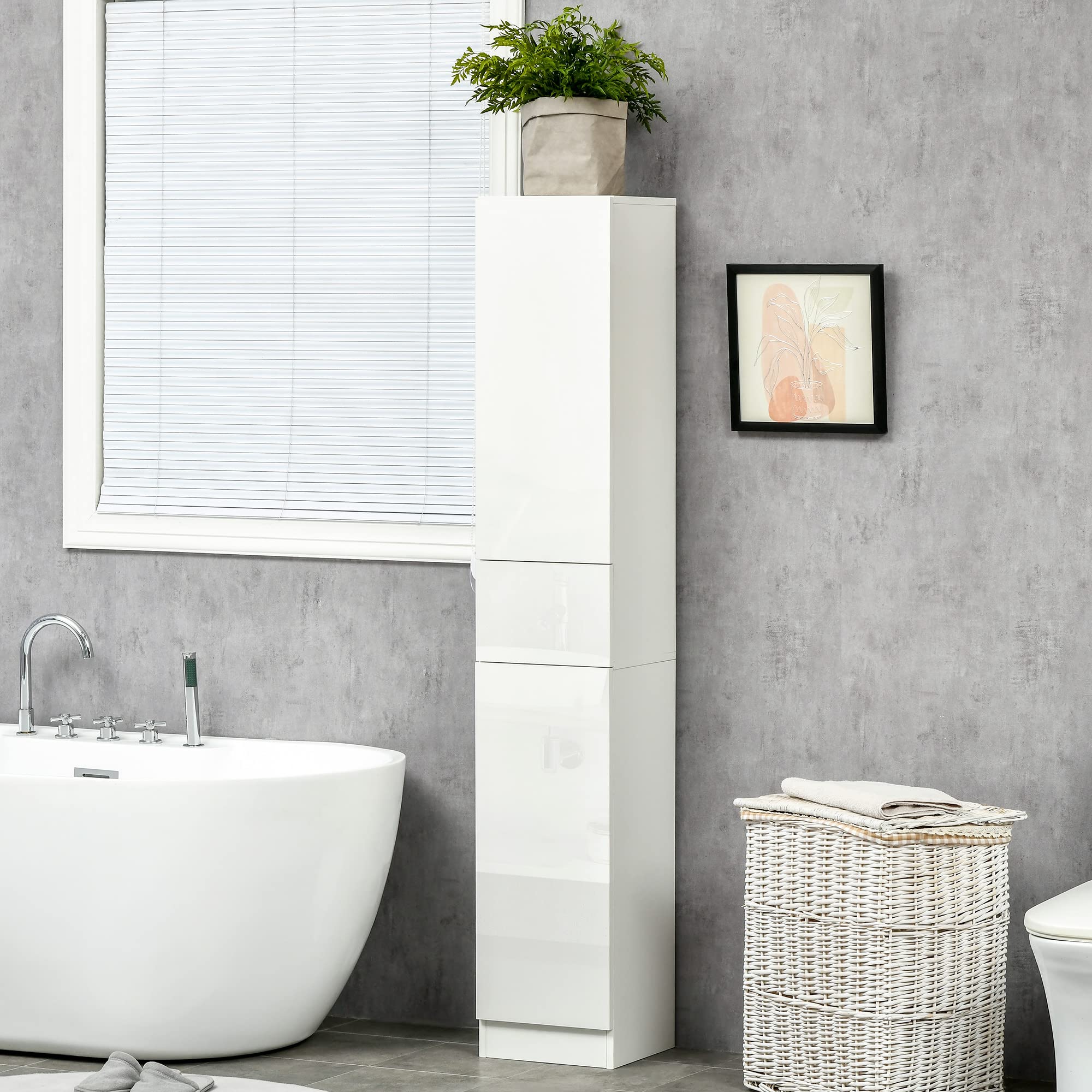 kleankin Tall Bathroom Cabinet - High Gloss Storage | Adjustable Shelves | 170H x 30W x 28Dcm 2