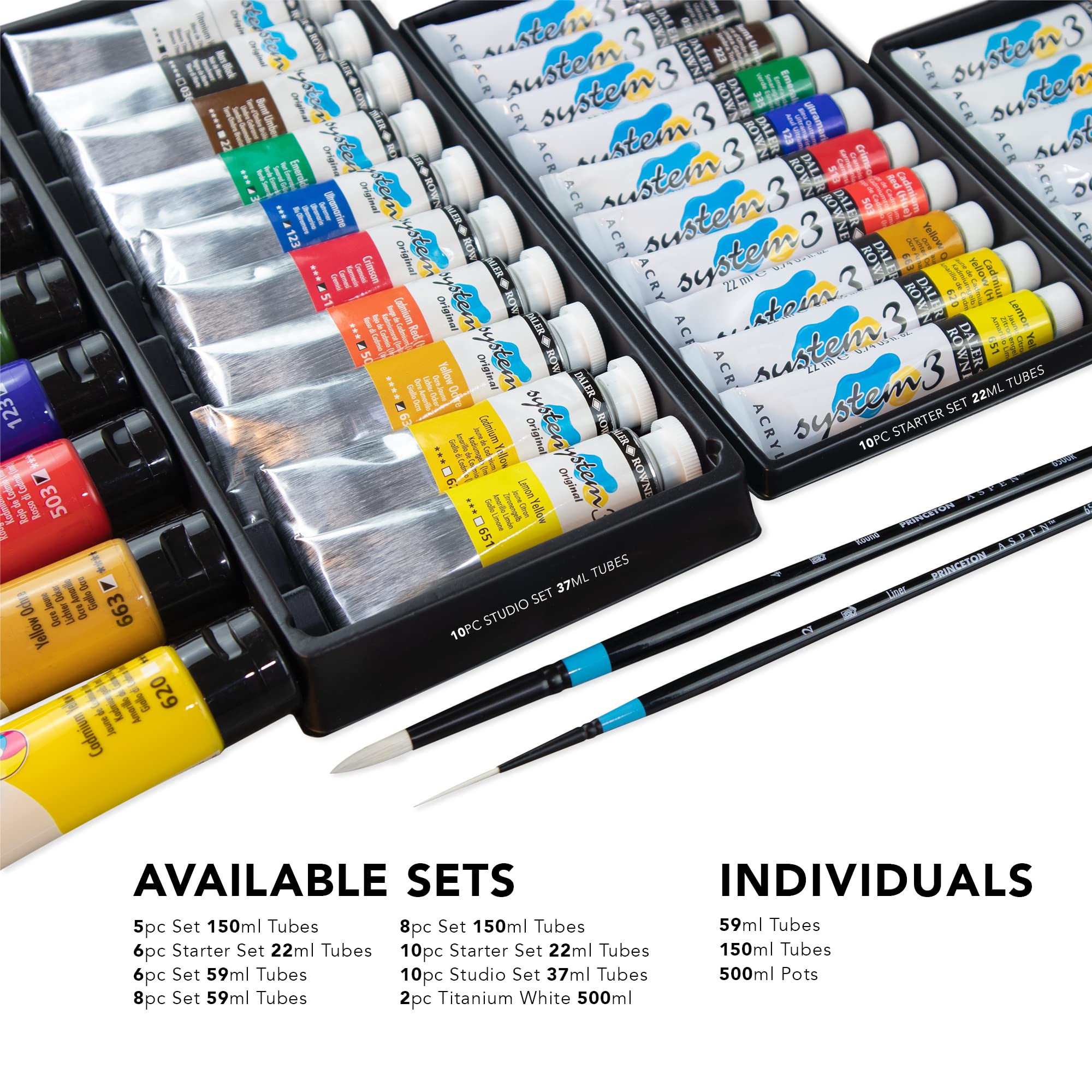 Daler Rowney System3 Introduction Set Acrylic Paints - 10 Pack, 22ml Tubes | Highly Pigmented 7