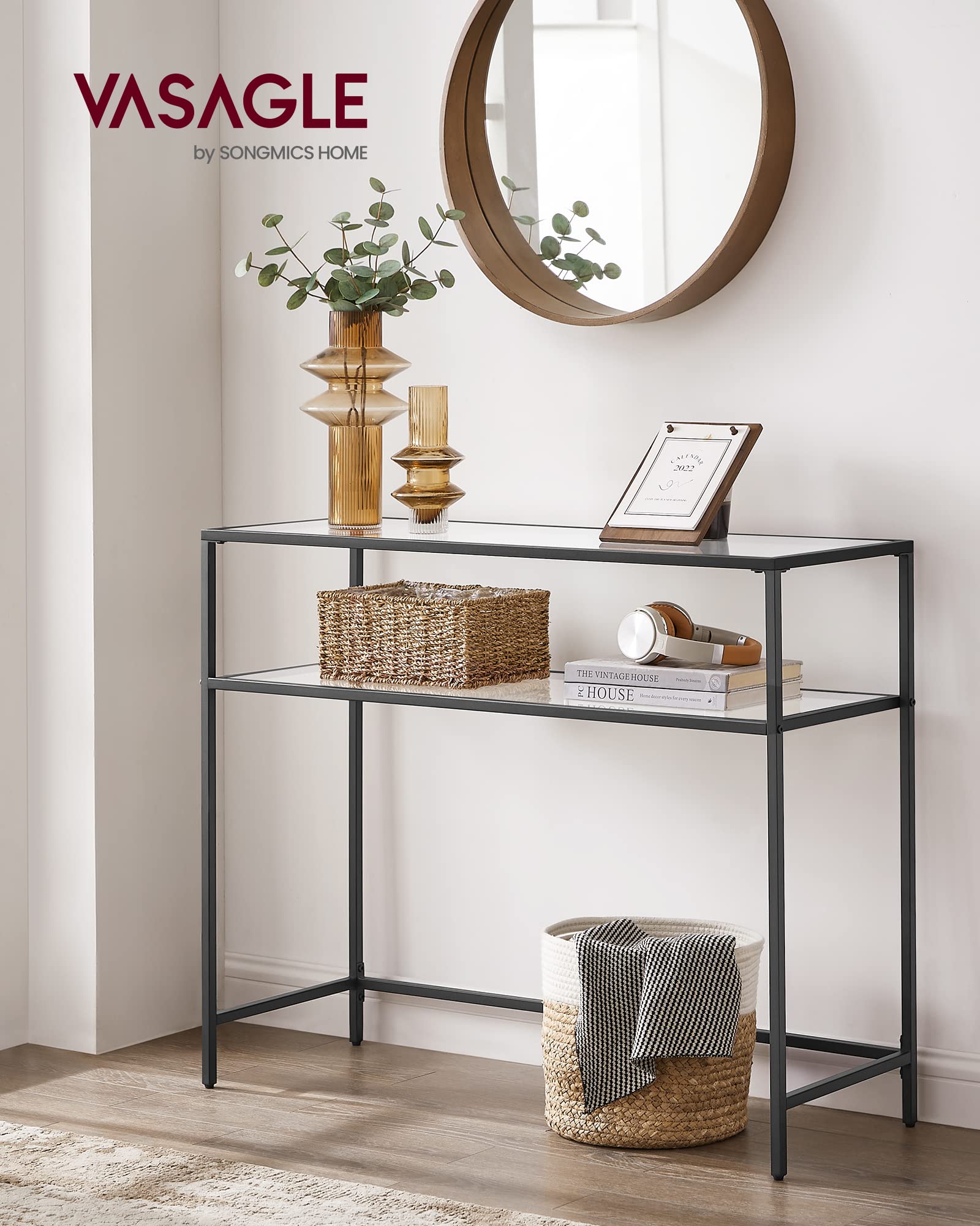 VASAGLE Console Table - Tempered Glass Top | Black Steel Frame | 100 x 35 x 80 cm 2