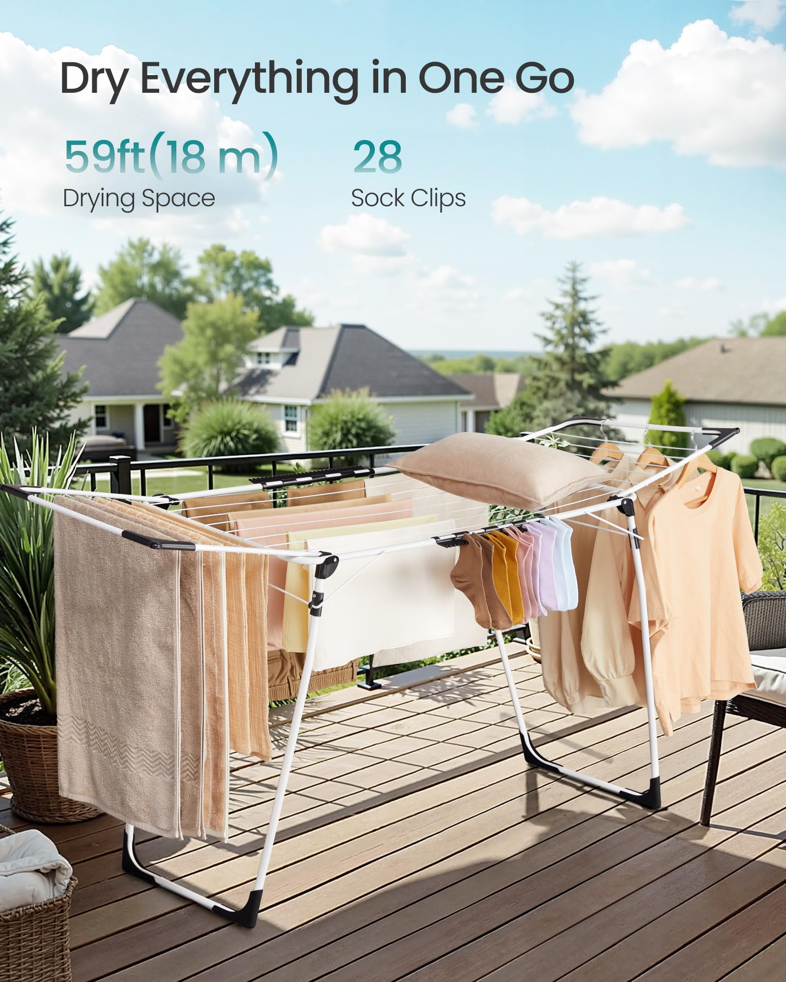 SONGMICS Clothes Drying Rack - 18m Drying Space | 18kg Capacity | Foldable Metal Airer 3