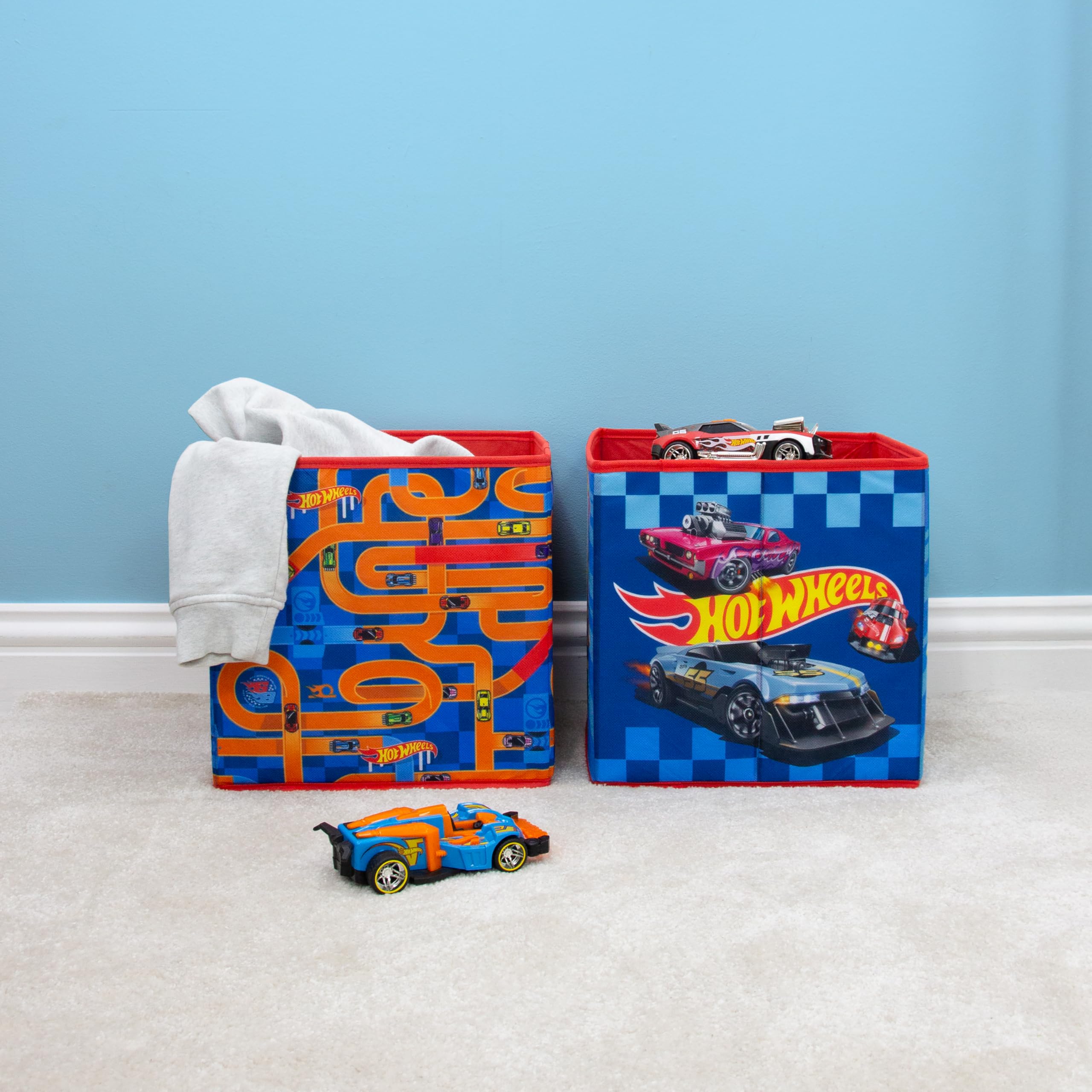 Character World Hot Wheels Officially Licensed Storage Boxes - 2 Pack | 30cm Foldable Polyester 6