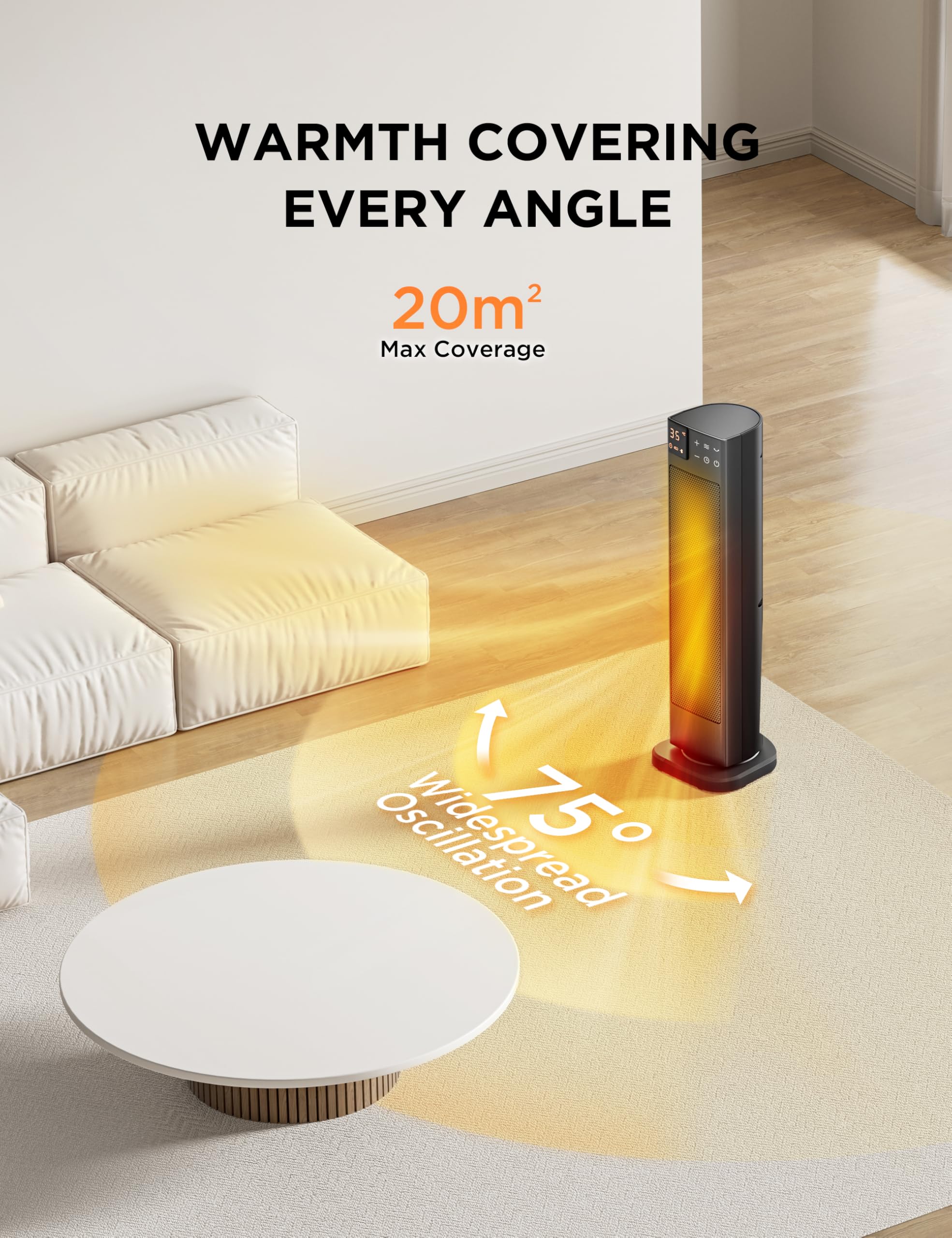 Midea Electric Space Heater MTH201ERB - 2000W Ceramic, 3 Modes, Remote Control, 24H Timer, Black 4