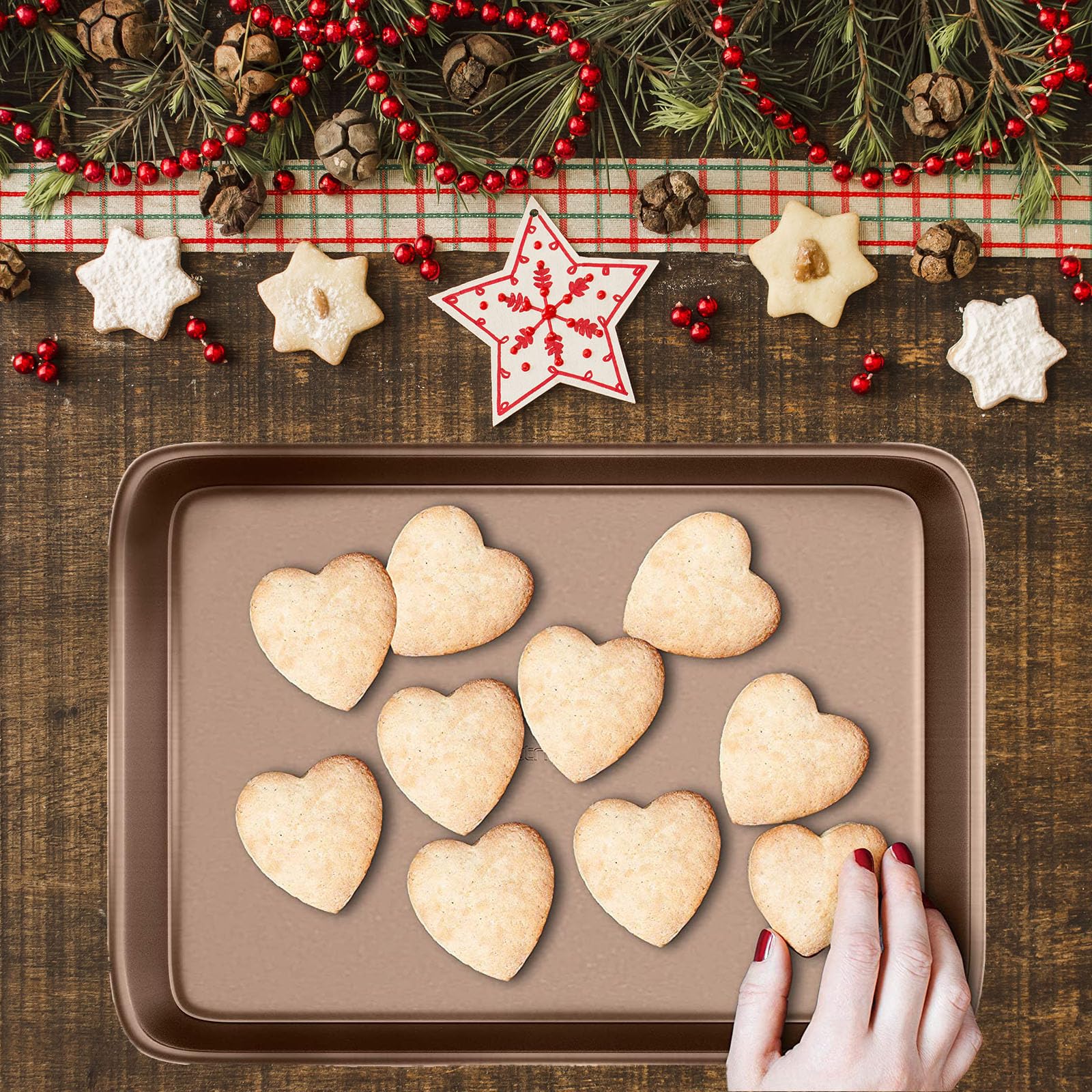 NutriChef Non-Stick Cookie Tray Set - 2-Piece, Carbon Steel, Oven Safe to 445°F 2