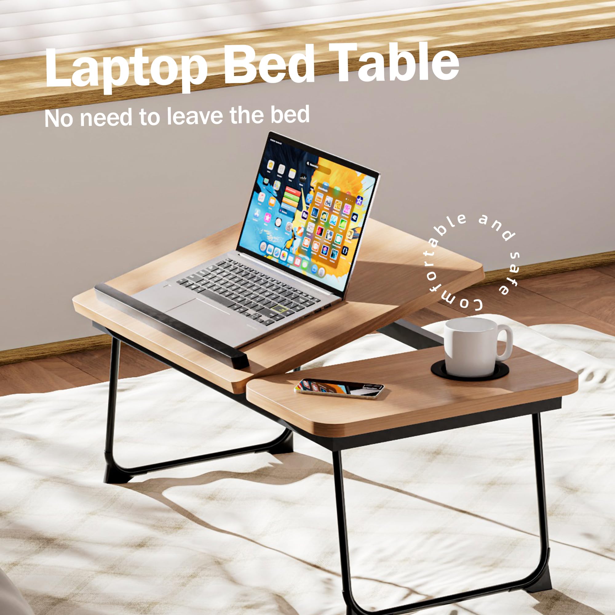Vivo Technologies Walnut Laptop Bed Desk with Foldable Legs & Cup Slot | 56x33x24cm 3