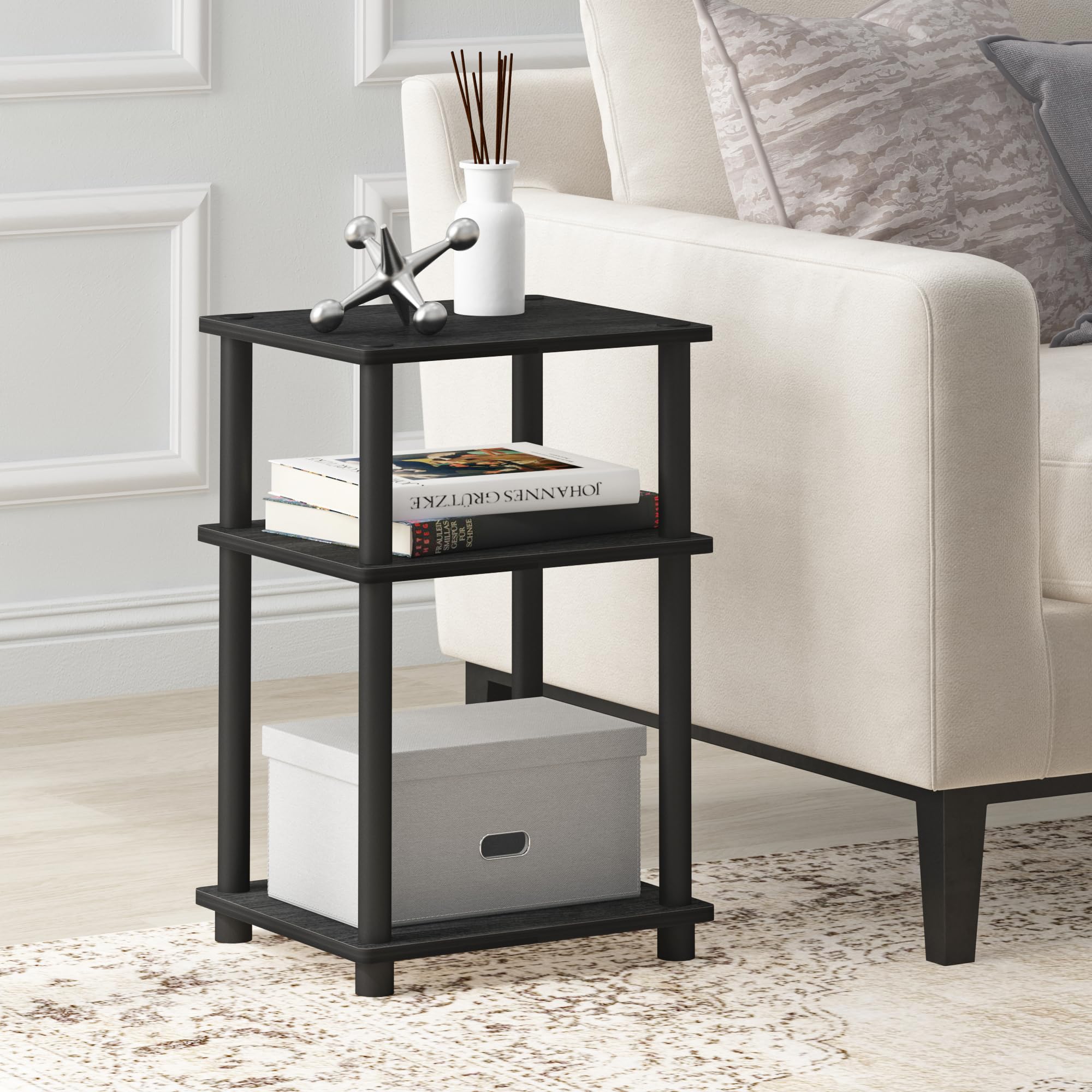 Furinno JUST Side Table - 3-Tier End Table | Americano/Black | 29.2cm W 2