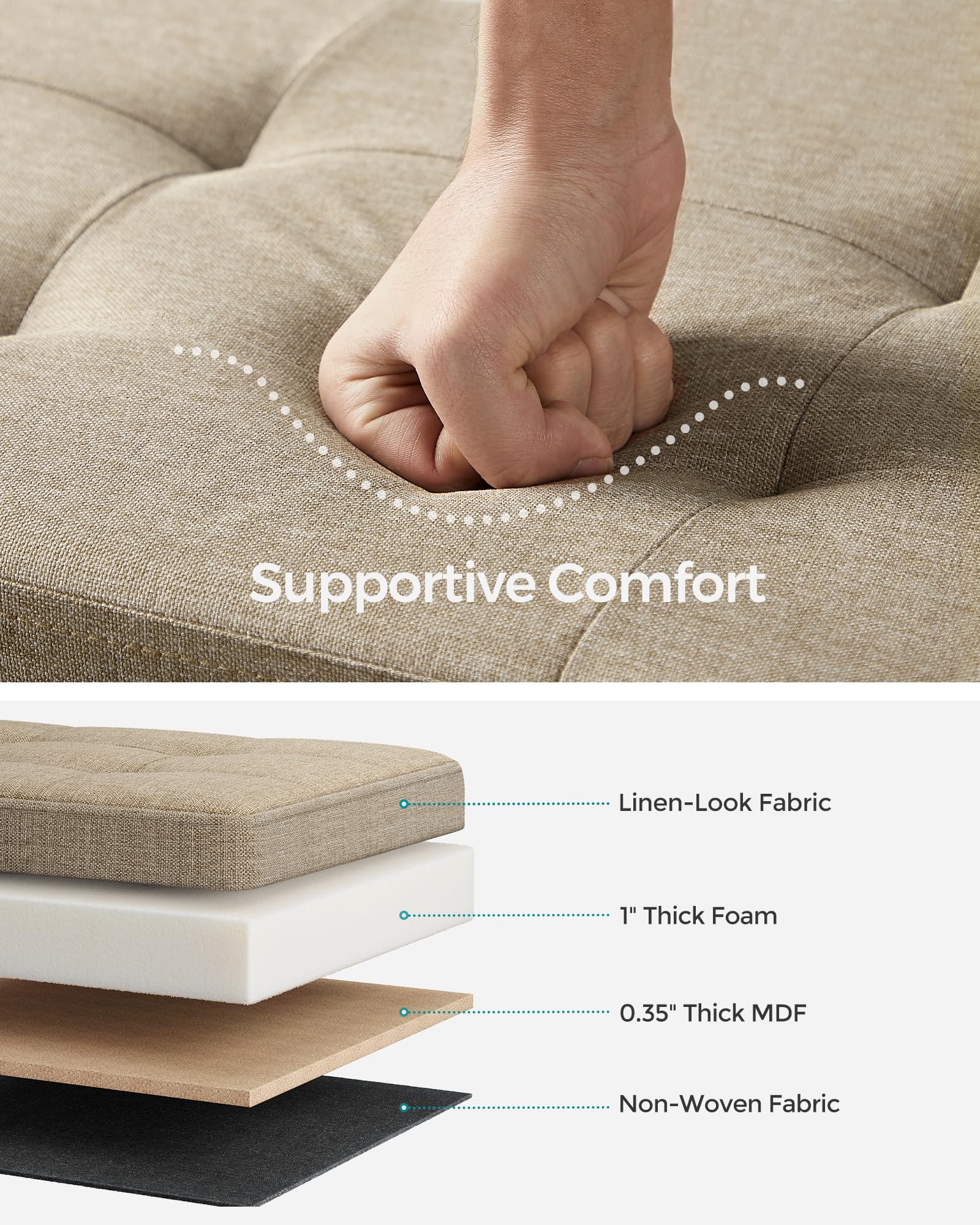 SONGMICS MAZIE Storage Ottoman Bench - 76cm Folding Foot Rest | 89L Capacity | Camel Brown 4