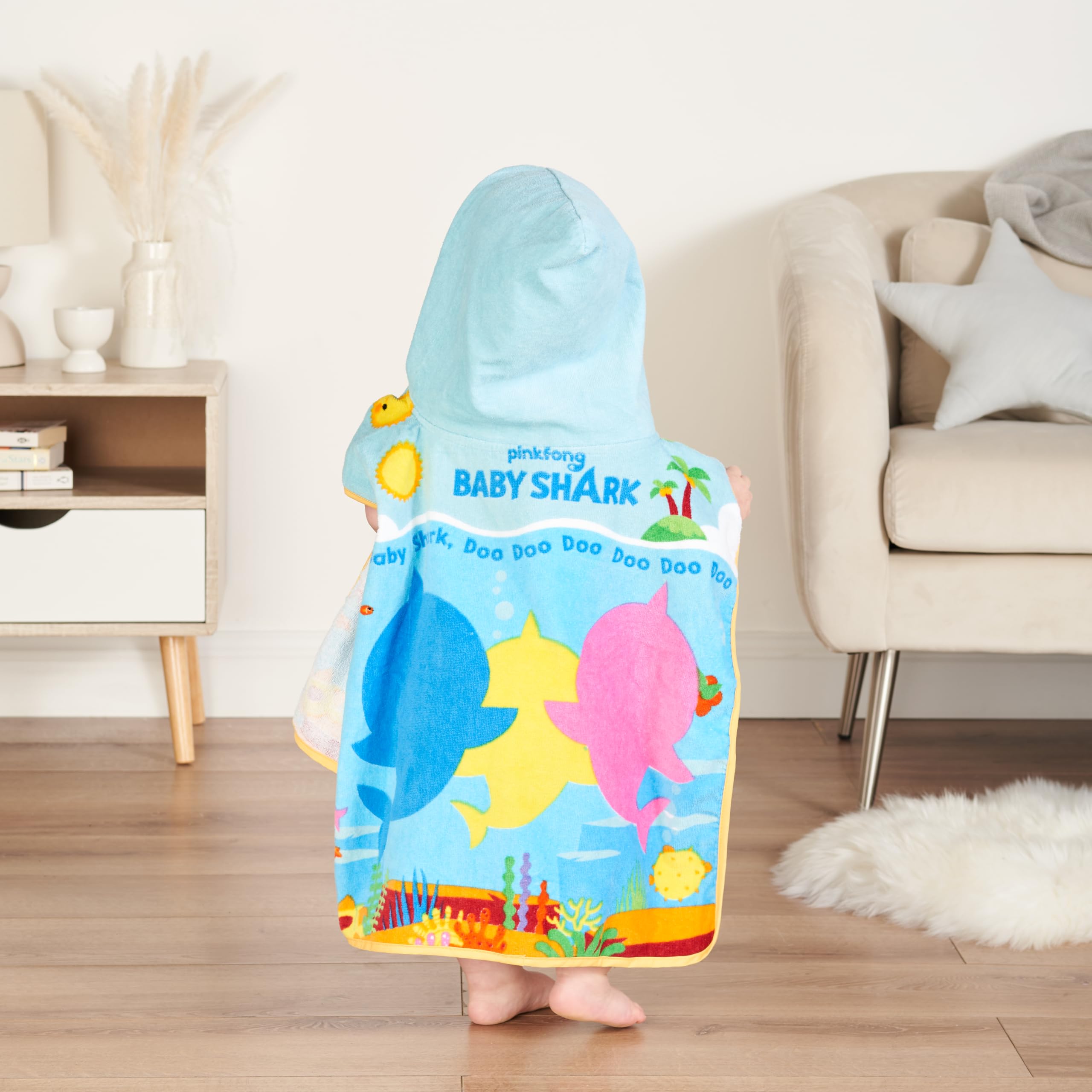 Baby Shark Hooded Poncho Towel - 100% Cotton Terry | 50 x 50cm | Ages 12M+ 3