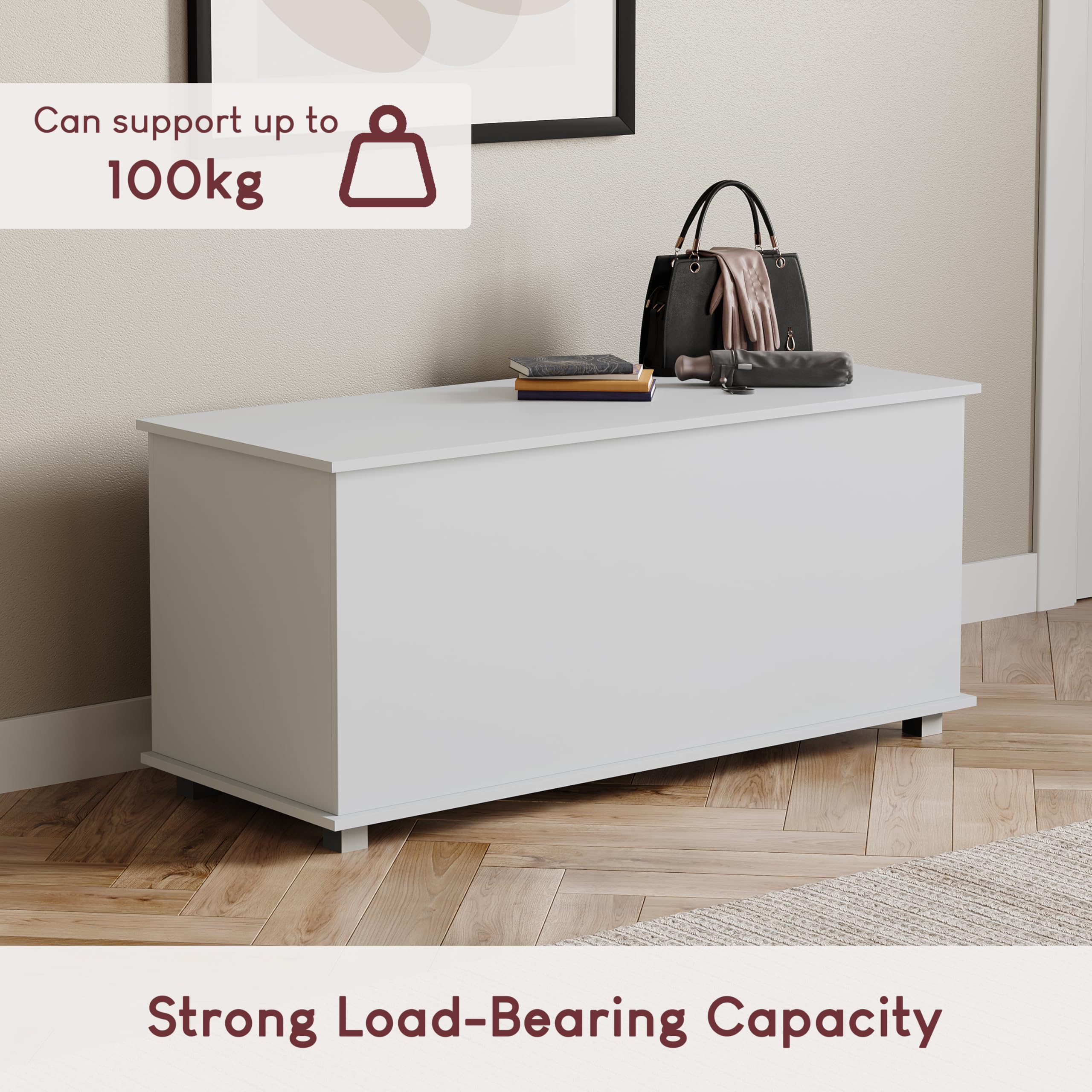 Vida Designs Leon Storage Ottoman - White Wood Chest | 100W x 40D x 48H cm 7
