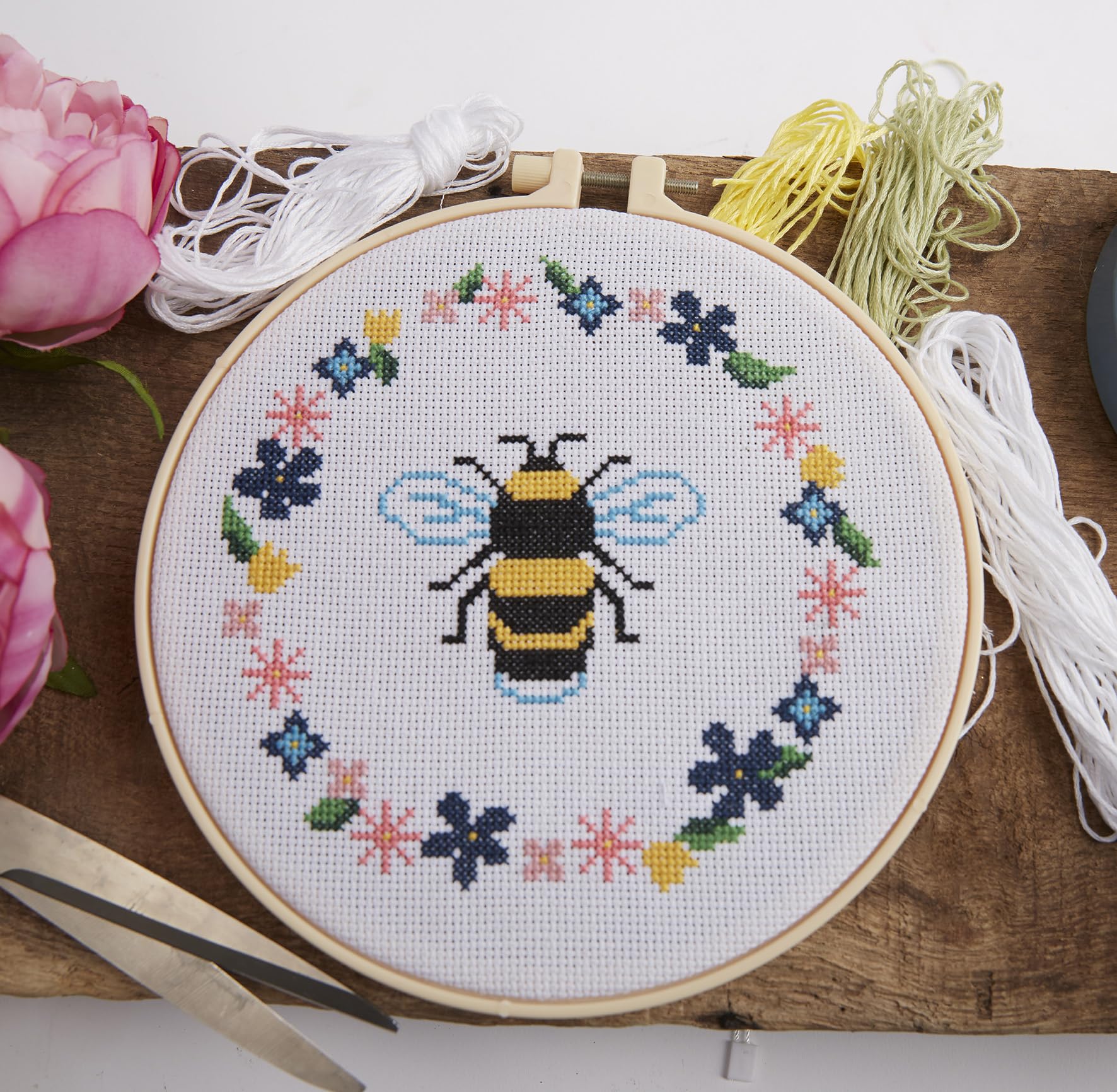 Simply MAKE Cross Stitch Kit - Bee Design for Kids and Adults | All-Inclusive Starter Kit 4