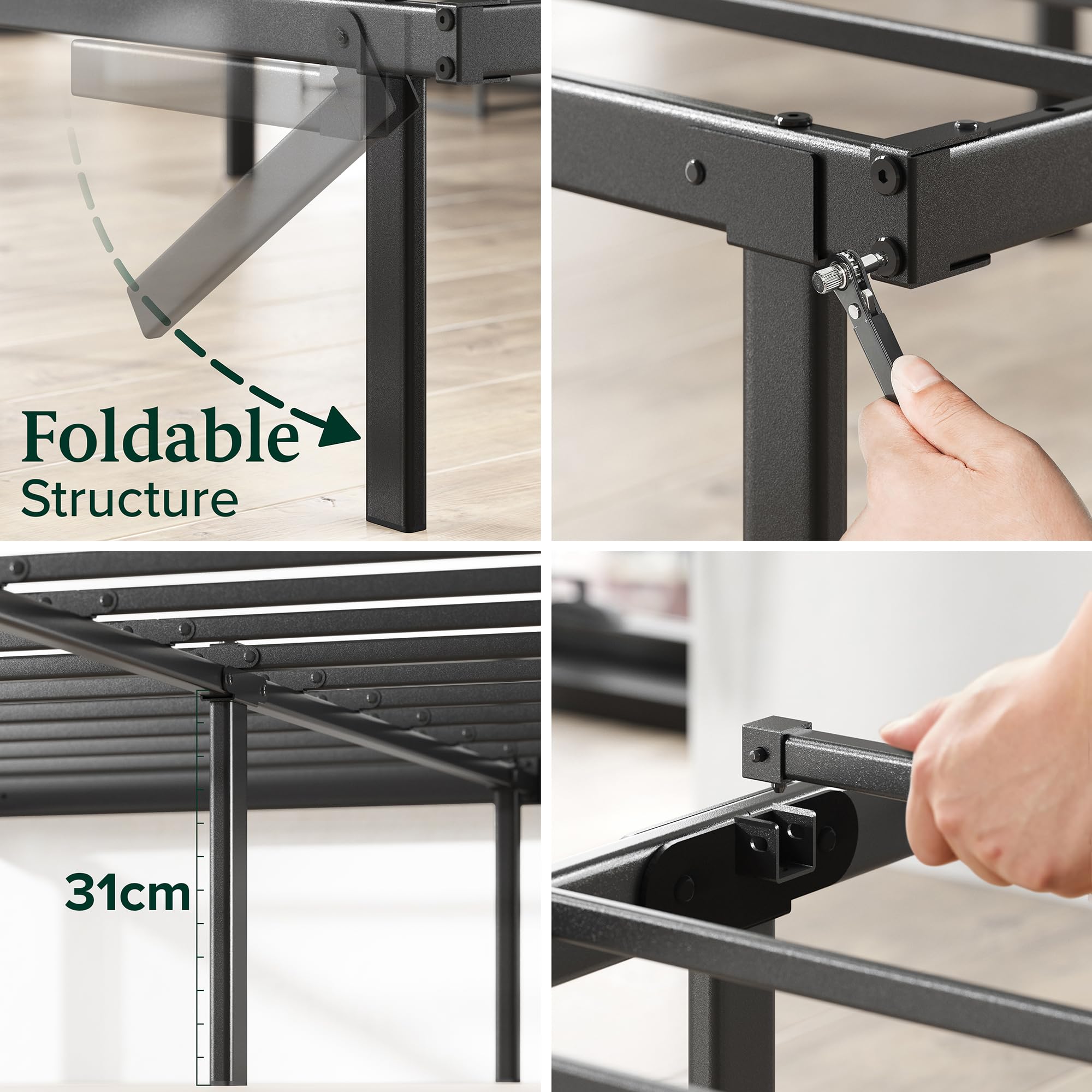 Zinus Caleb Double Bed Frame - 4ft6 (135 x 190 cm) - 14.2'' Height - Black Steel 6