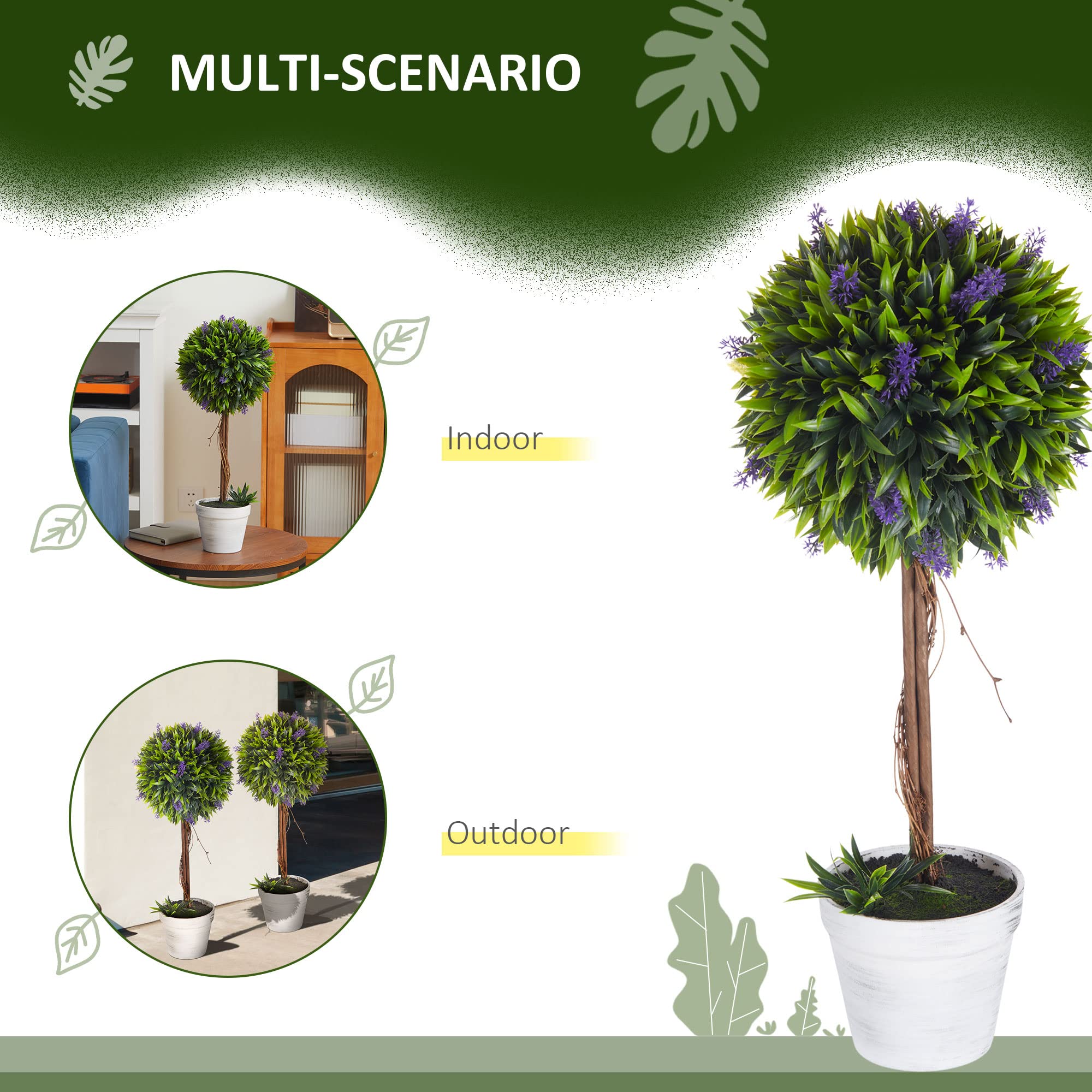 HOMCOM Set of 2 Artificial Ball Trees with Lavender Flowers | 60cm Height | Indoor/Outdoor Use 4