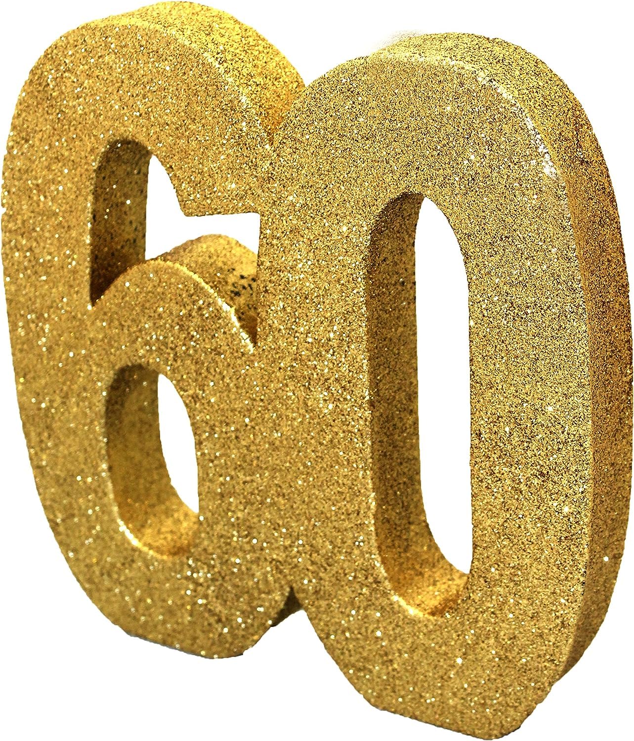 Anniversary House Number 60 Glitter Table Decoration - Gold | 20cm Size | Reusable