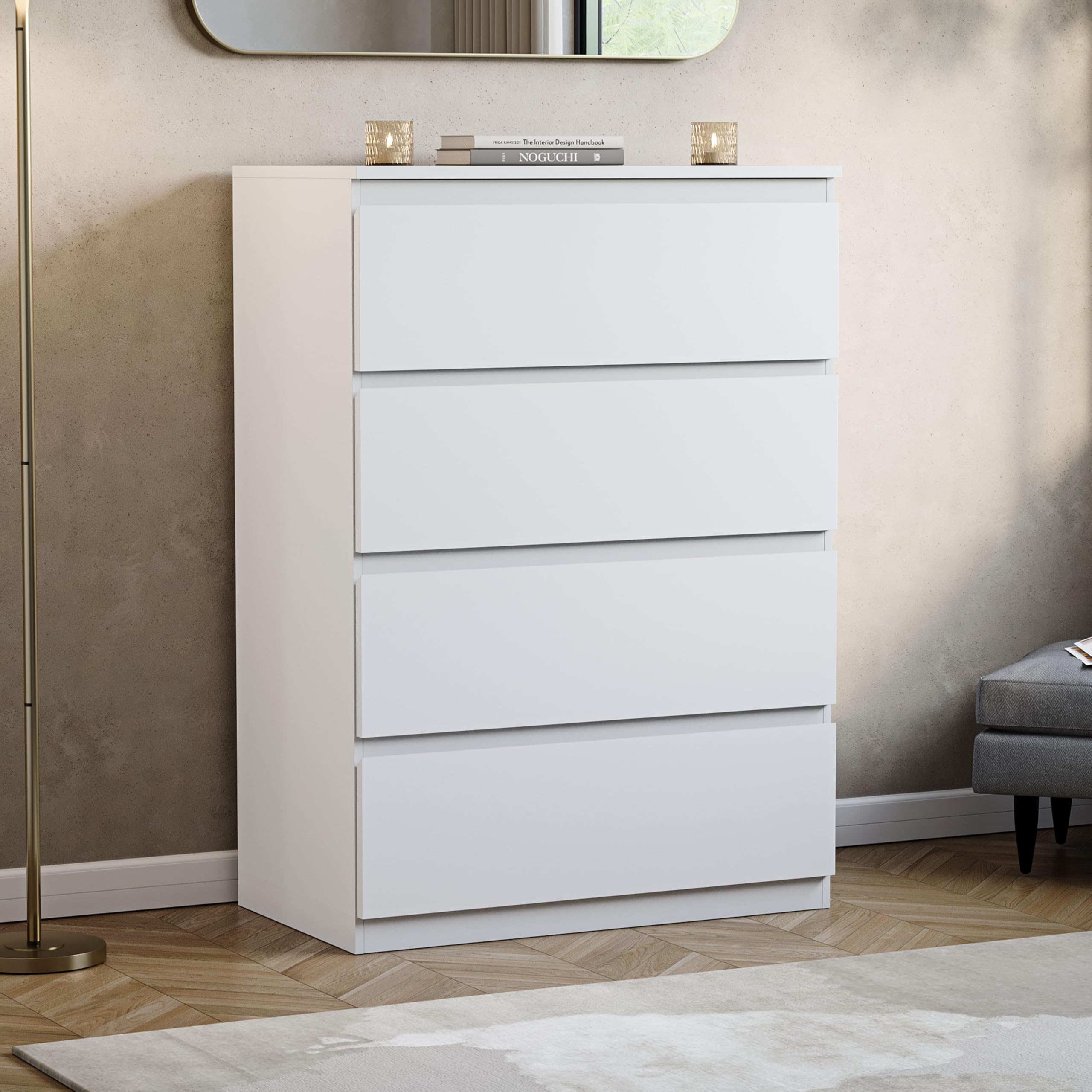 Vida Designs Denver 4 Drawer Chest of Drawers | White | 40D x 70W x 96H cm 1