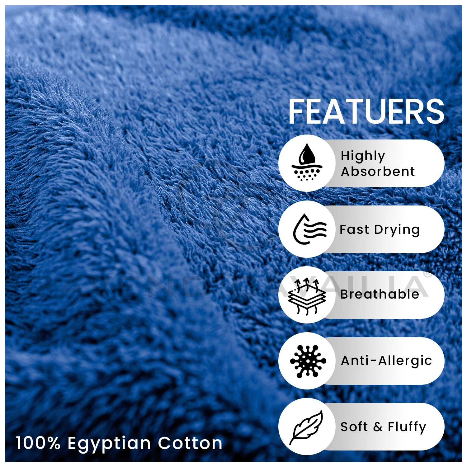 GC GAVENO CAVAILIA 8 Piece Royal Blue Towel Set - 450 GSM, Quick Dry Cotton | 2 Bath, 2 Hand, 4 Face Towels 4