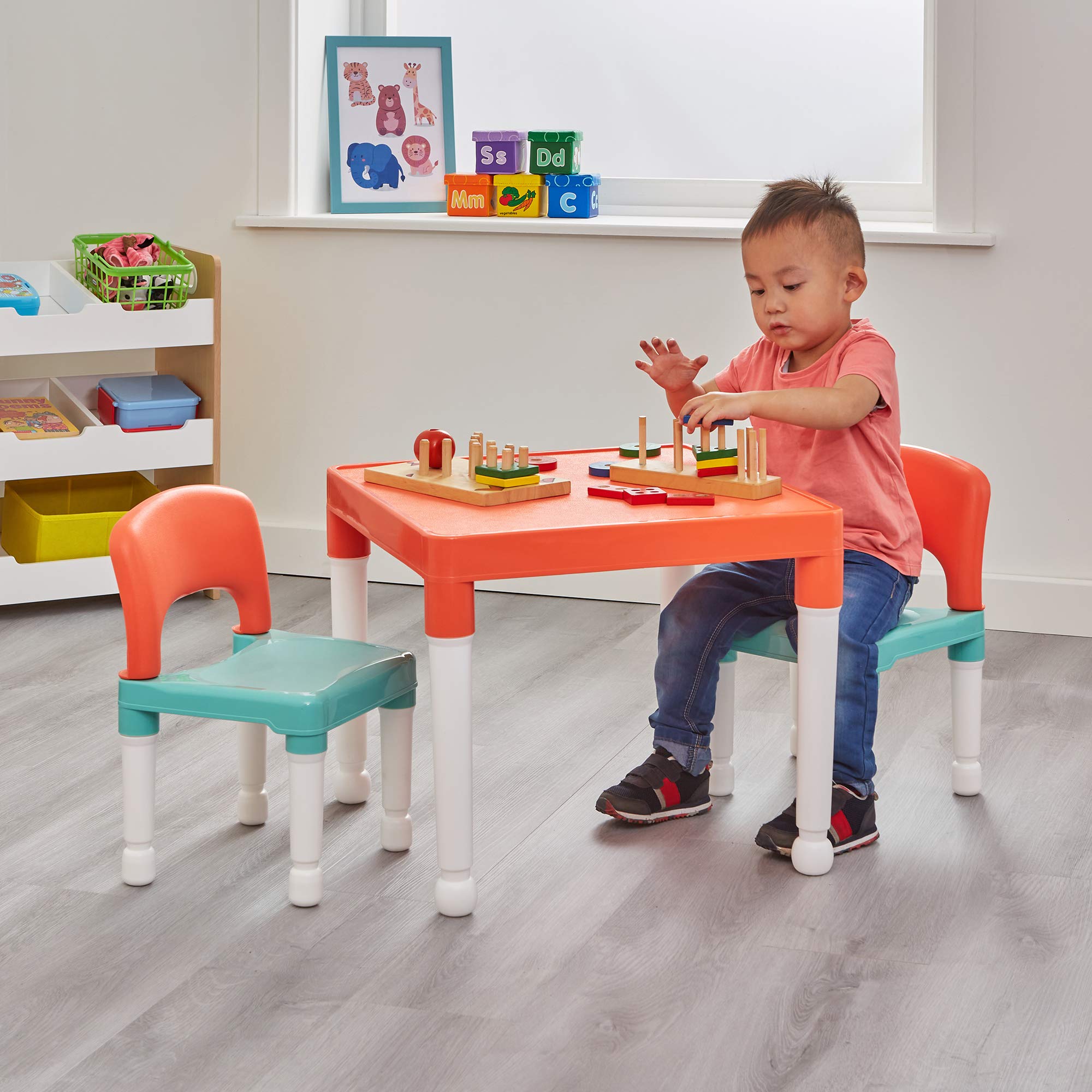 Liberty House Toys Children's Table and Two Chair Set - Green Orange White | Plastic | Ages 2+ 2