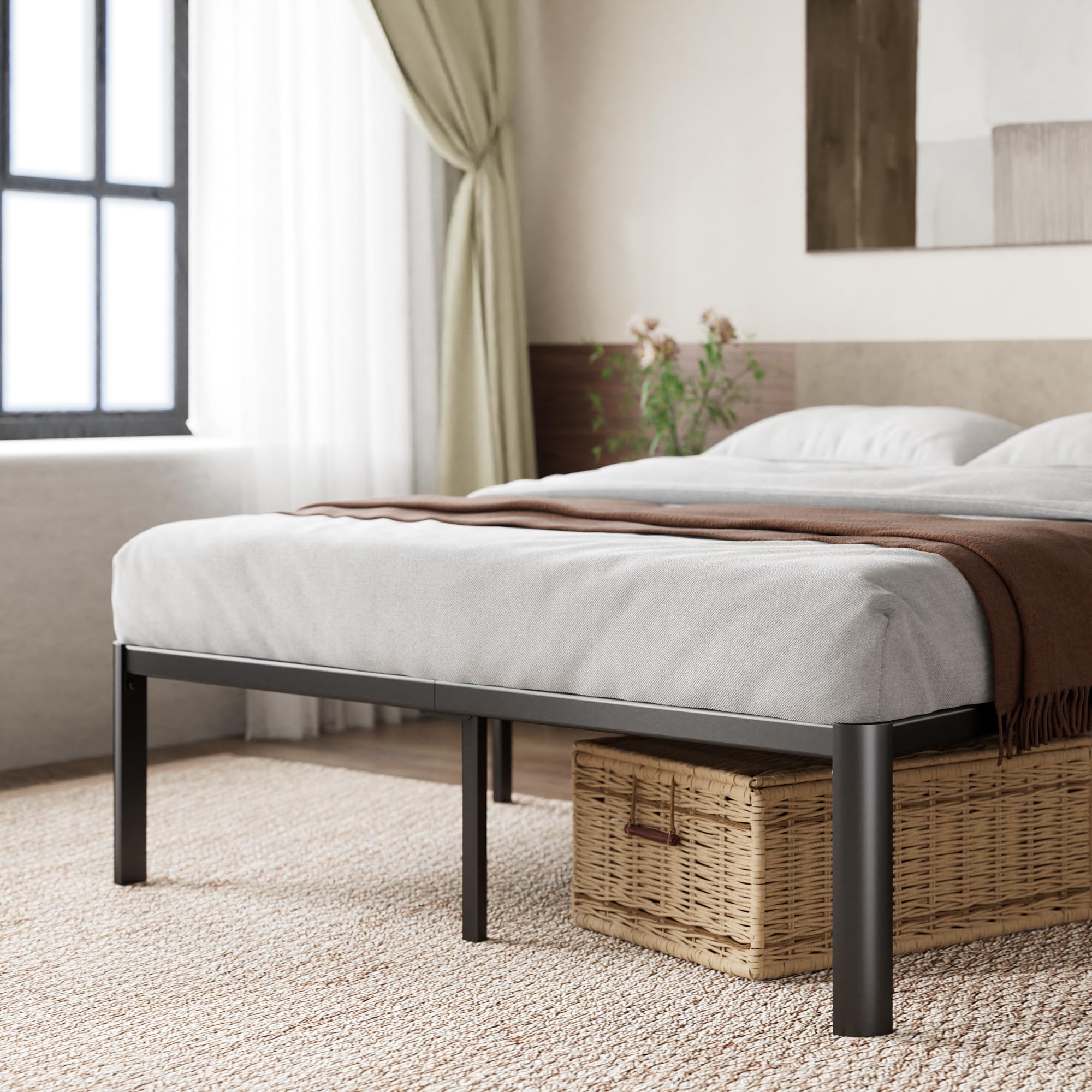 Zinus Van Double Bed Frame - Metal Base with Steel Slat Support | 135 x 190 cm | Black 7