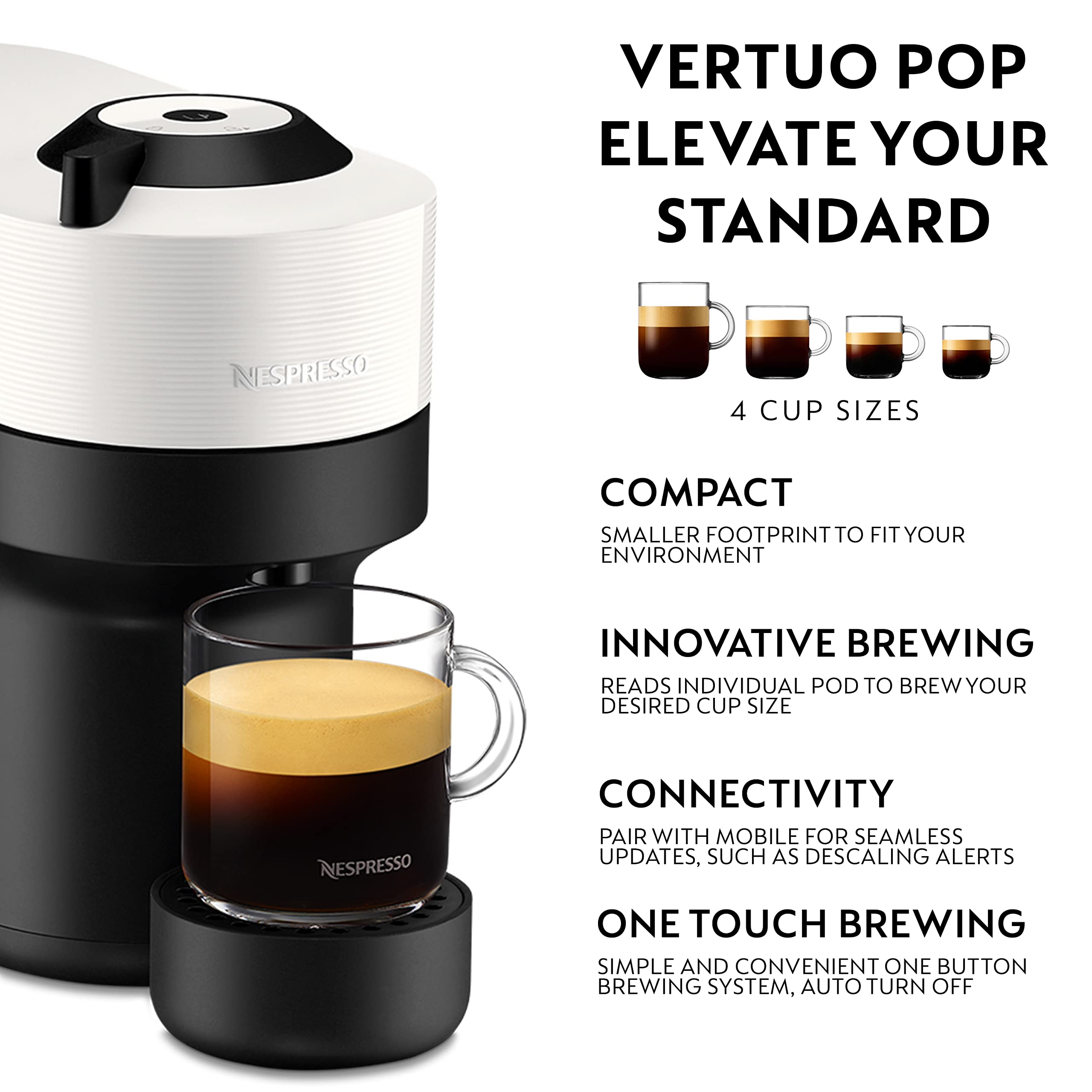 Nespresso Vertuo Pop Automatic Pod Coffee Machine - Coconut White | Brews Espresso to Mug Sizes 3