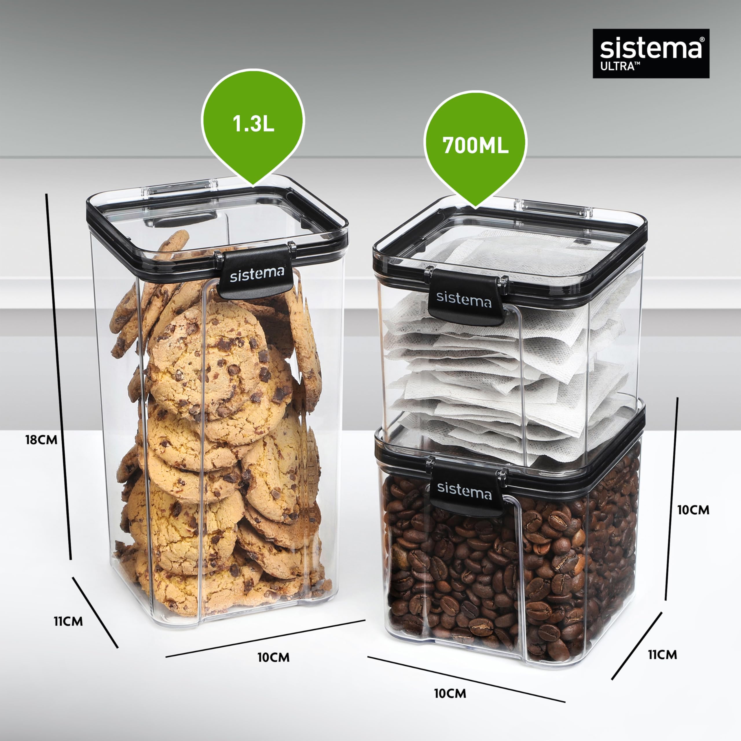Sistema Ultra Tritan Airtight Food Container Set - 3 Square Containers (1.3L + 2x 700ml) | Stackable, BPA-Free 8