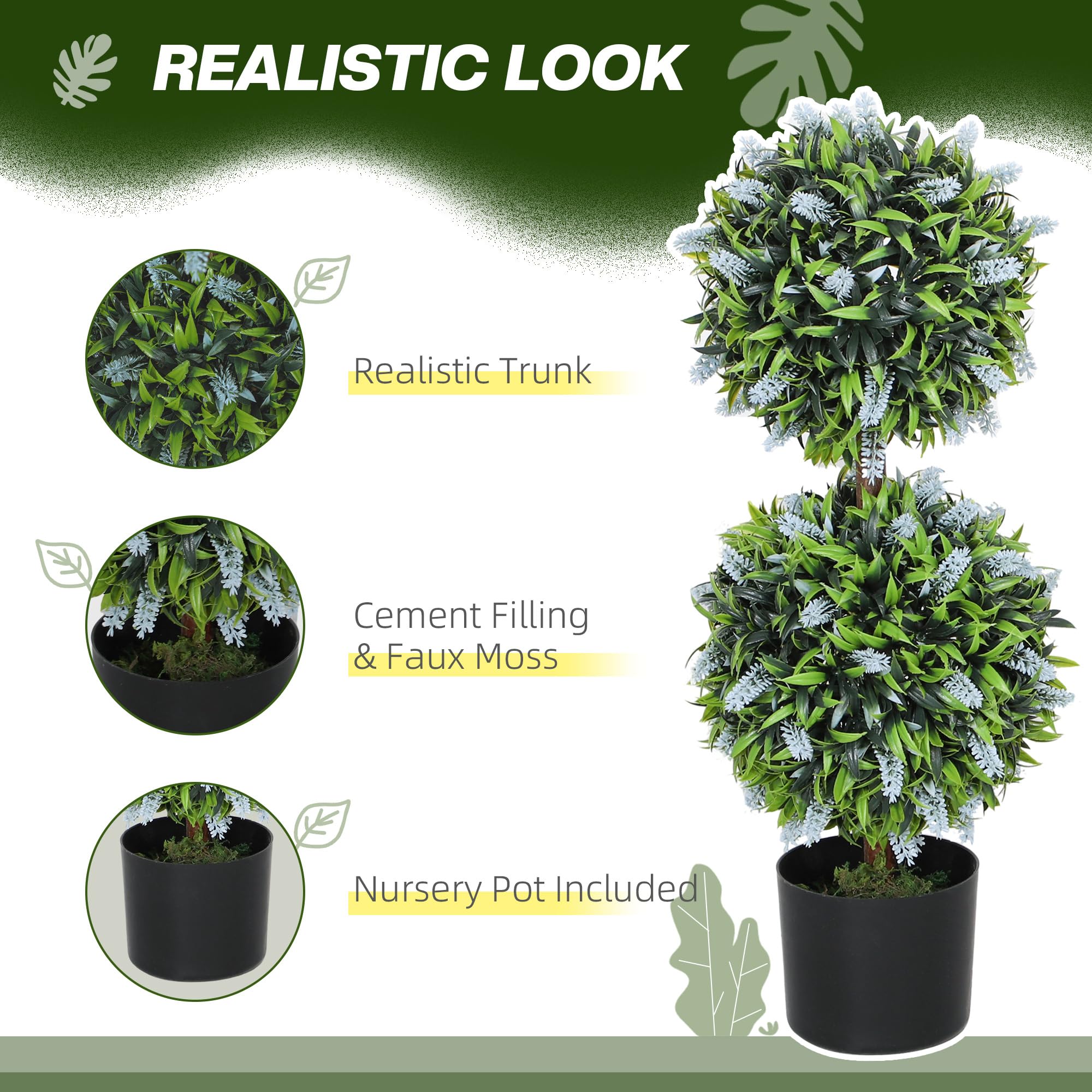 HOMCOM Set of 2 Artificial Lavender Trees | UV Resistant | Blue | 70cm Tall 3
