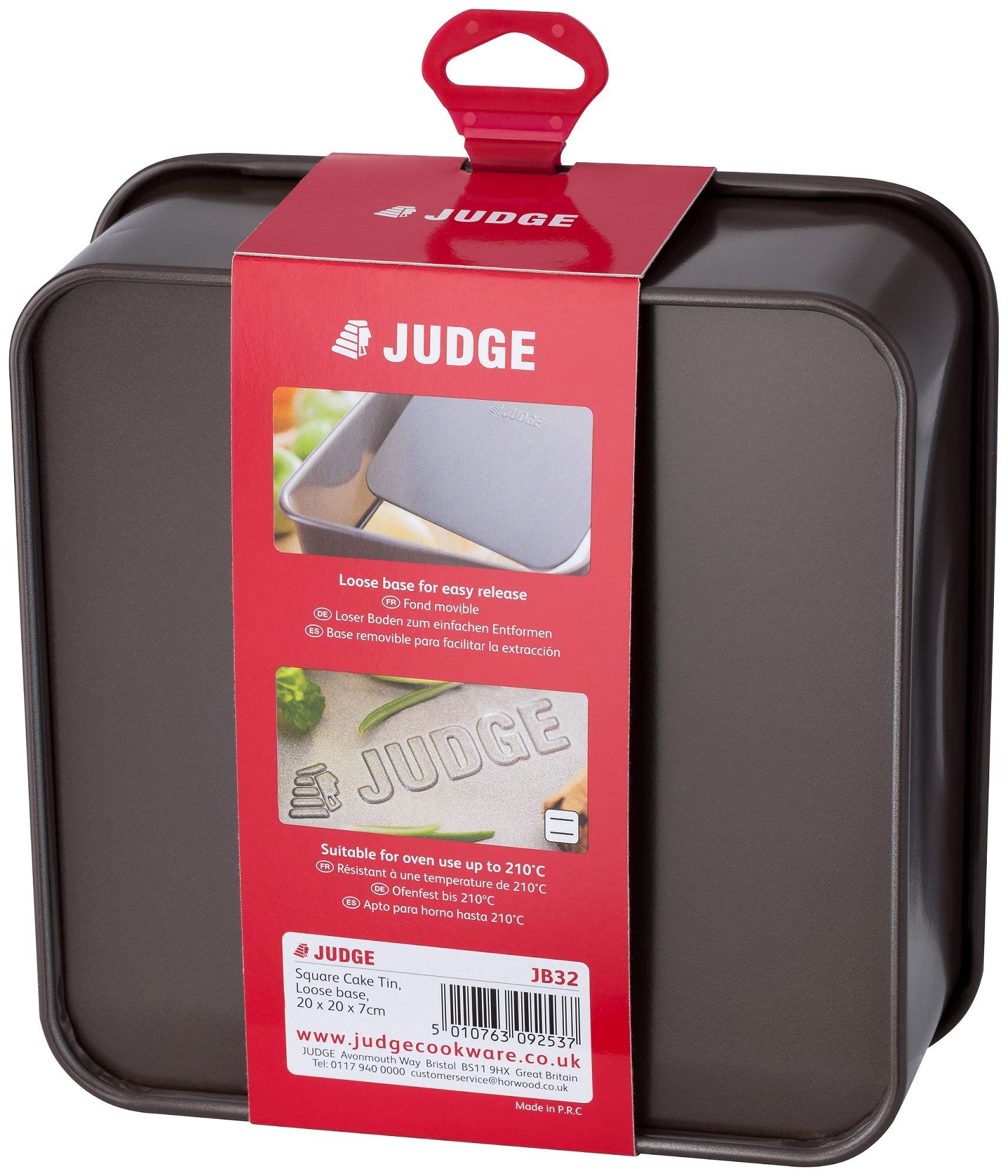 Judge Non-Stick Square Cake Tin - 8 Inch, Loose Base, Dishwasher Safe, Carbon Steel 3