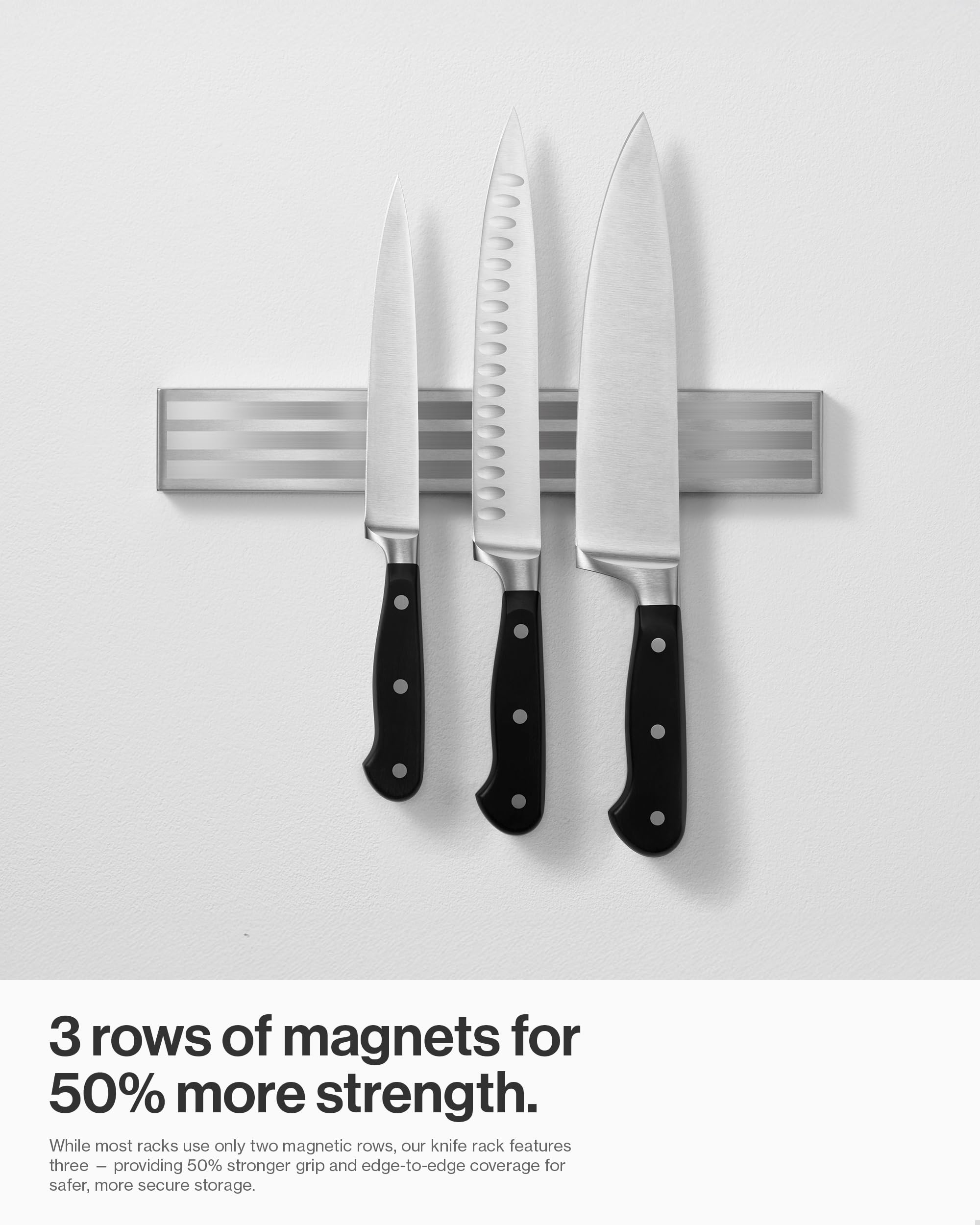LARHN Magnetic Knife Rack Holder - 30 cm (12") Stainless Steel Wall Mount | Extra-Strong Hold 3