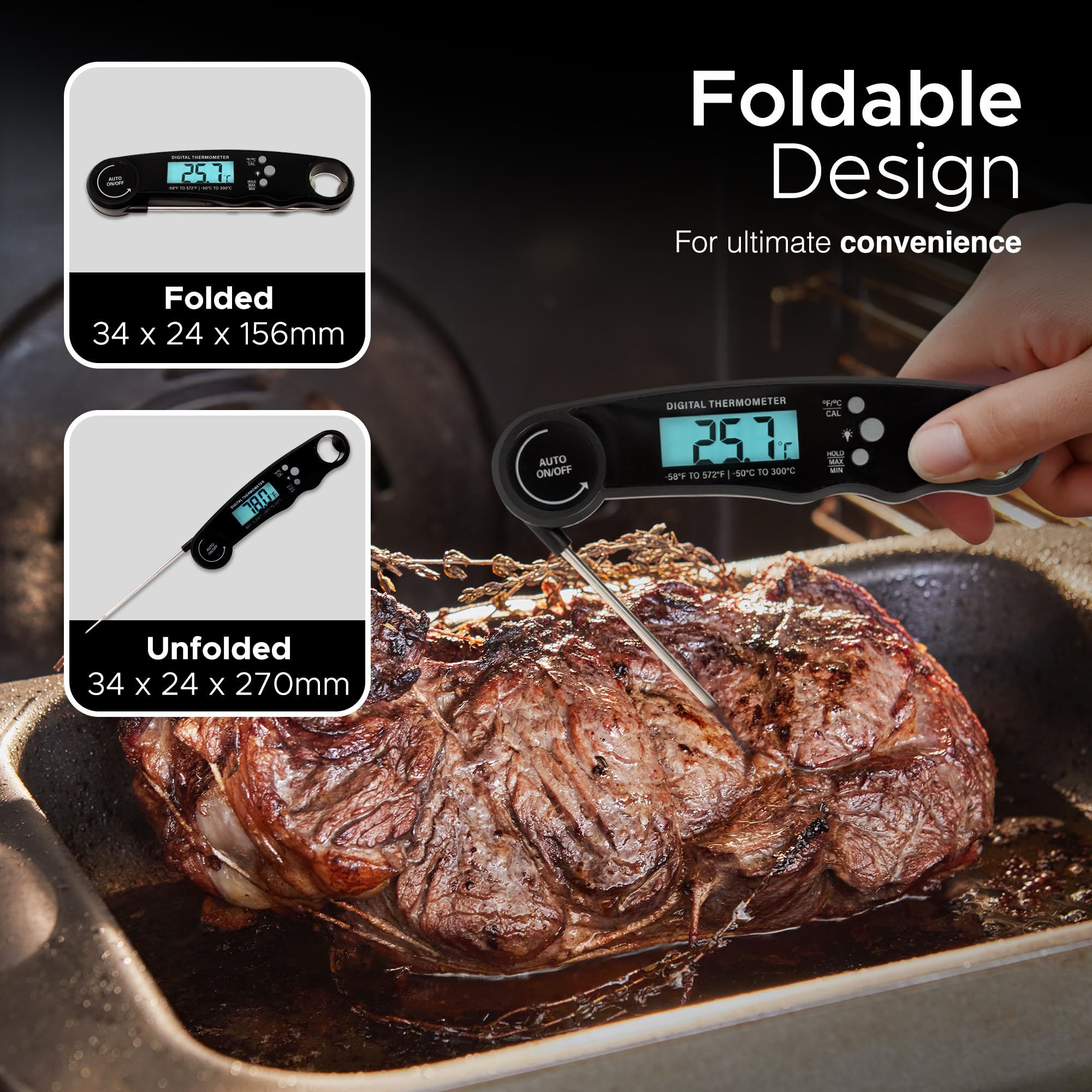 KEPLIN Instant Read Meat Thermometer - Foldable Probe, Backlight LCD, 0°C to 150°C Range 7