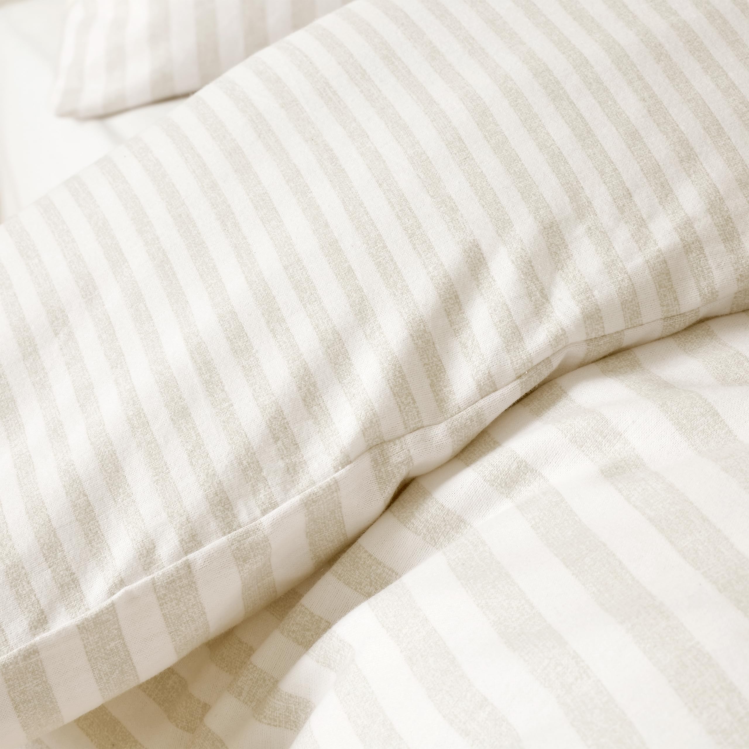 Catherine Lansfield Brushed Cotton Stripe Reversible Double Duvet Cover Set Natural 4