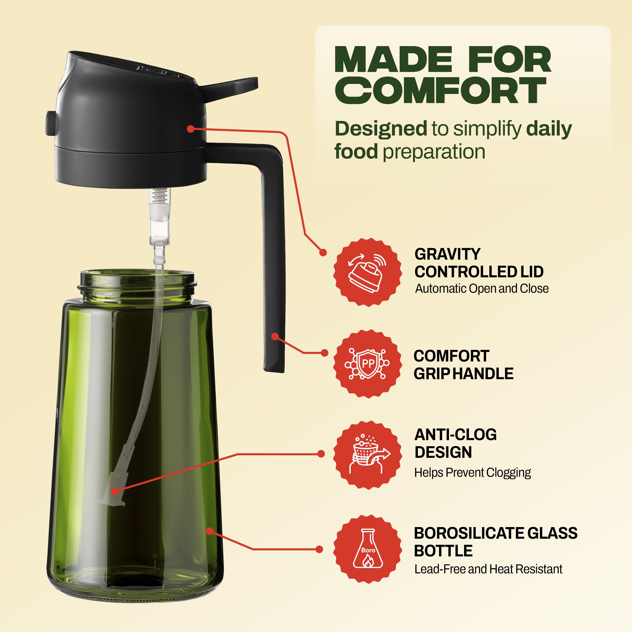 PORTENTUM Olive Oil Spray Bottle for Cooking - 470 ml | 2 in 1 Spray & Pour | Green Glass 5